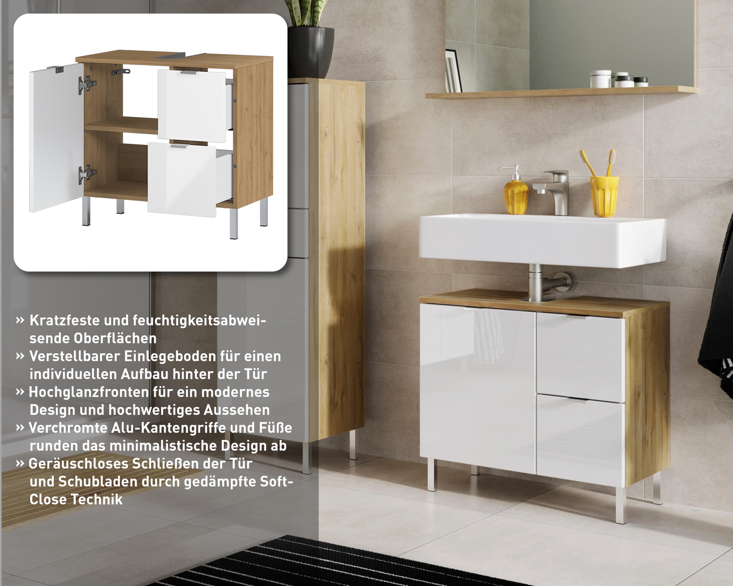 GERMANIA Waschbeckenunterschrank »GW-Mauresa«, in 2 Breiten, mit Schublade (+ Klappe), Soft-Close, Made in Germany