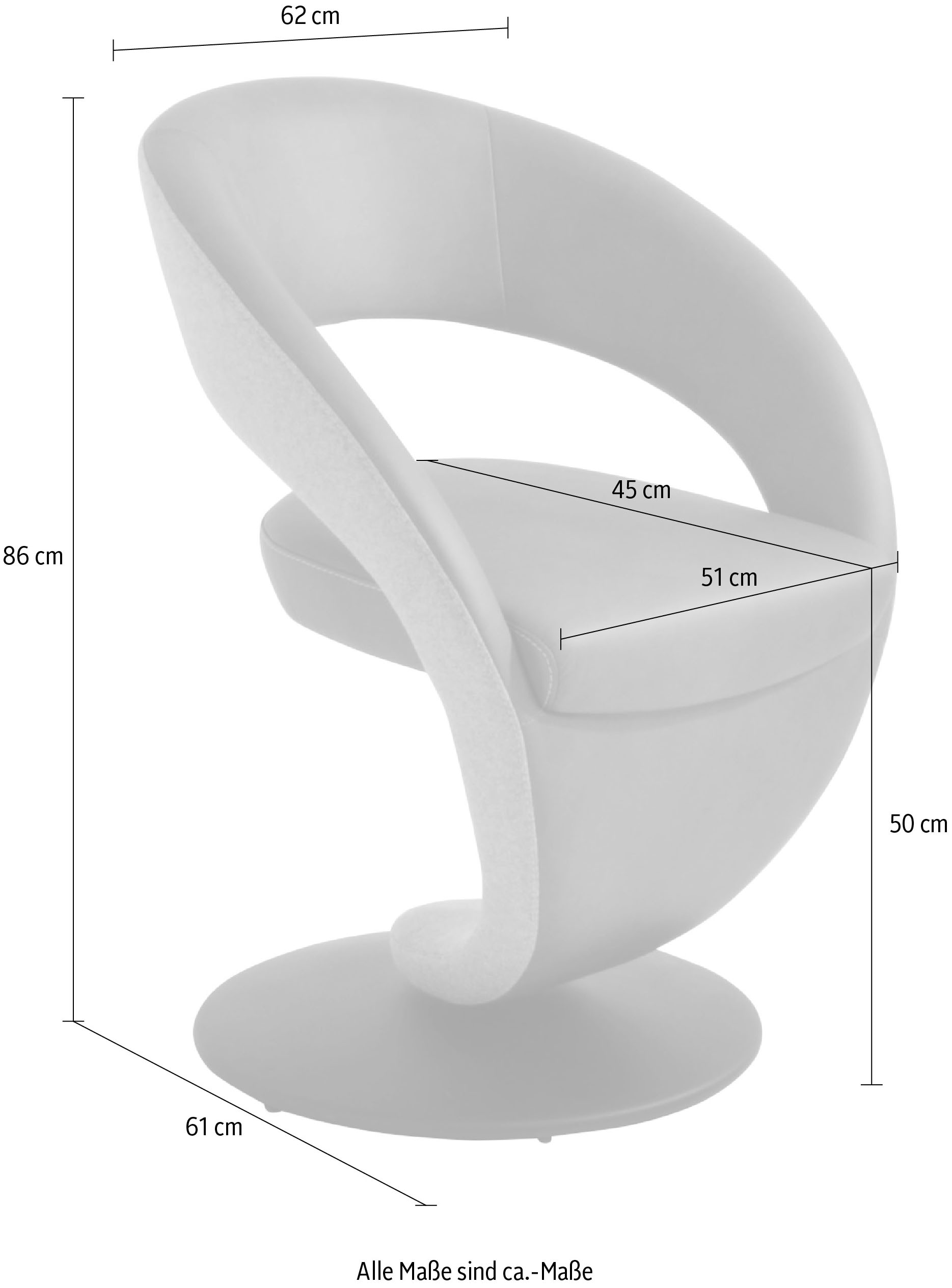 K+W Komfort & Wohnen Drehstuhl »Wave«, Leder CLOUD-Lodenstoff, Design-Drehstuhl, Drehteller in Metall schwarz, Farbkombination