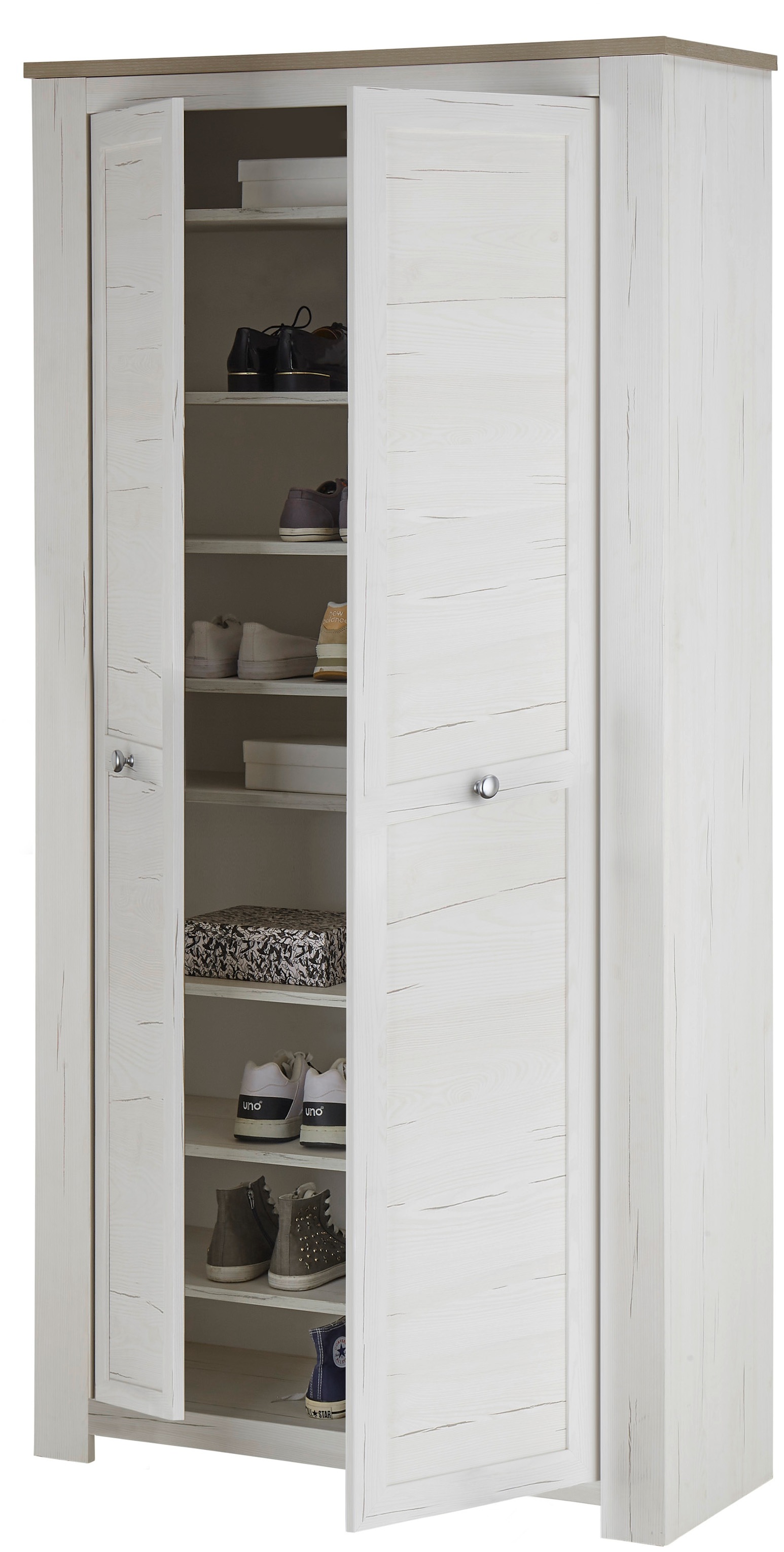 HBZ Schuhschrank »Brixen im Landhaustil, BxHxT 98x195x38 cm«, (1 St.), Schuhschrank mit 2 Türen, 7 Einlegeböden, fester Boden