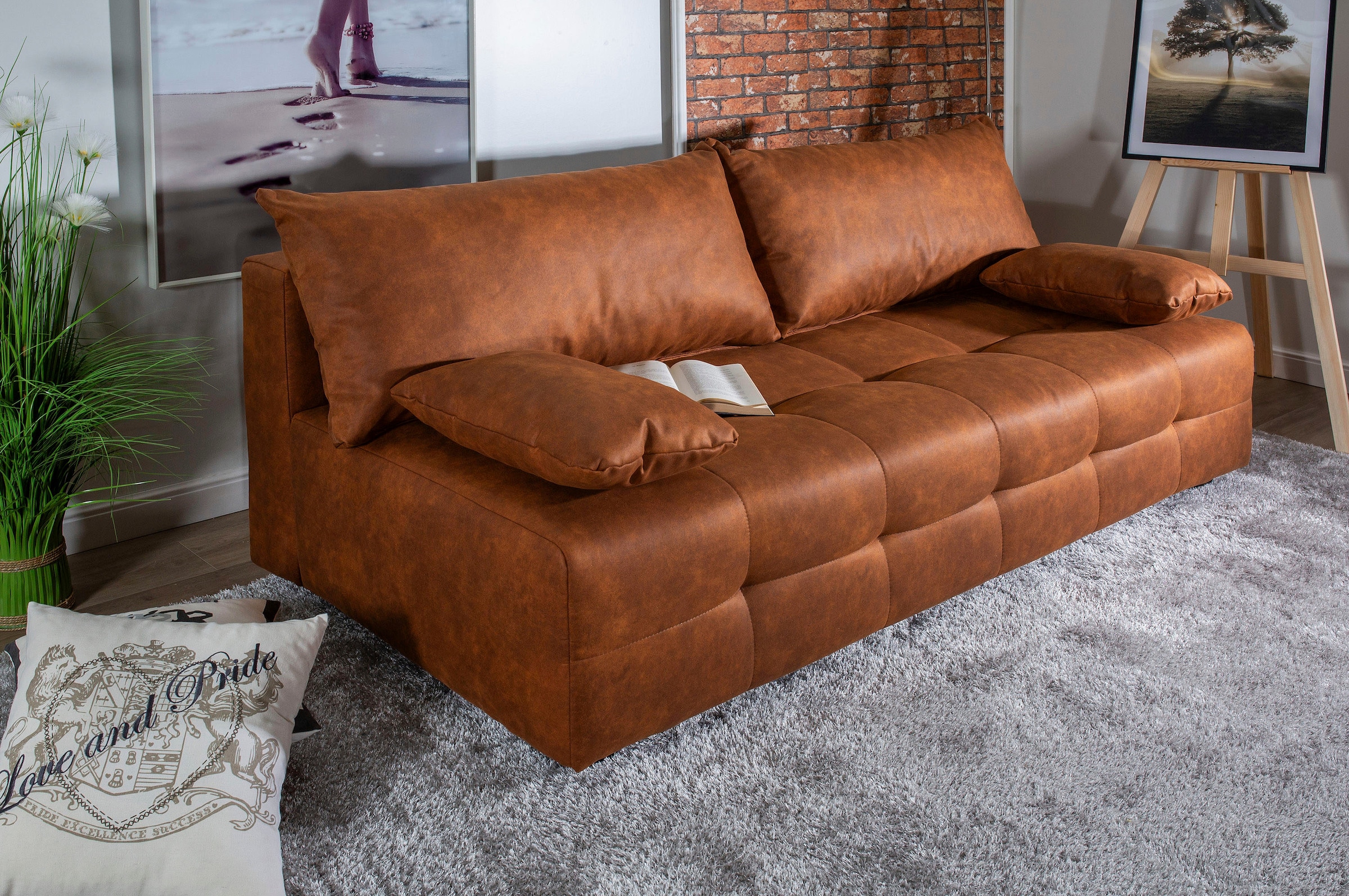 COLLECTION AB Schlafsofa »Bella, B: 196 cm, Liegefl. 145x196 cm« Bettfunktion, Bettkasten & 2 Armlehnenkissen, Federkern