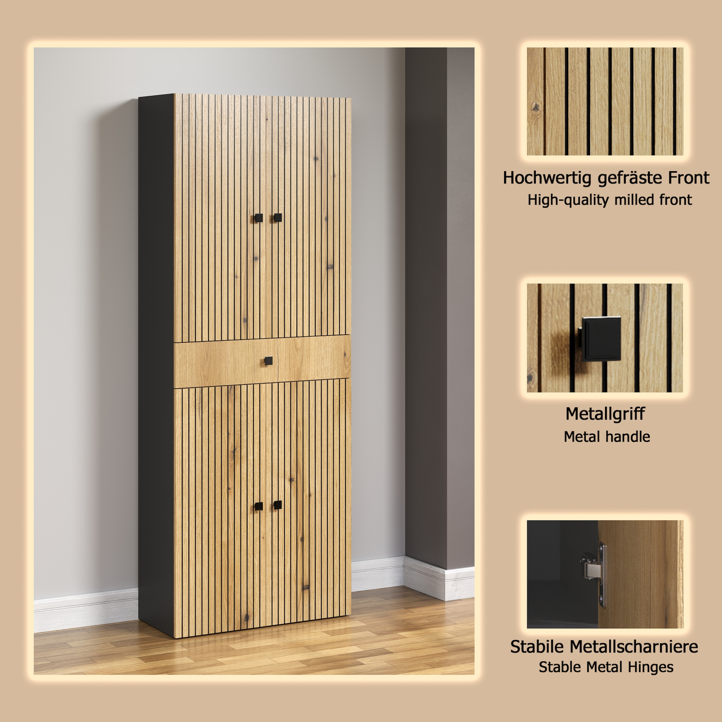 welltime Hochschrank »Amrum« Badezimmerschrank mit und ohne Schublade - (B/T/H) 40-70/31/186 cm