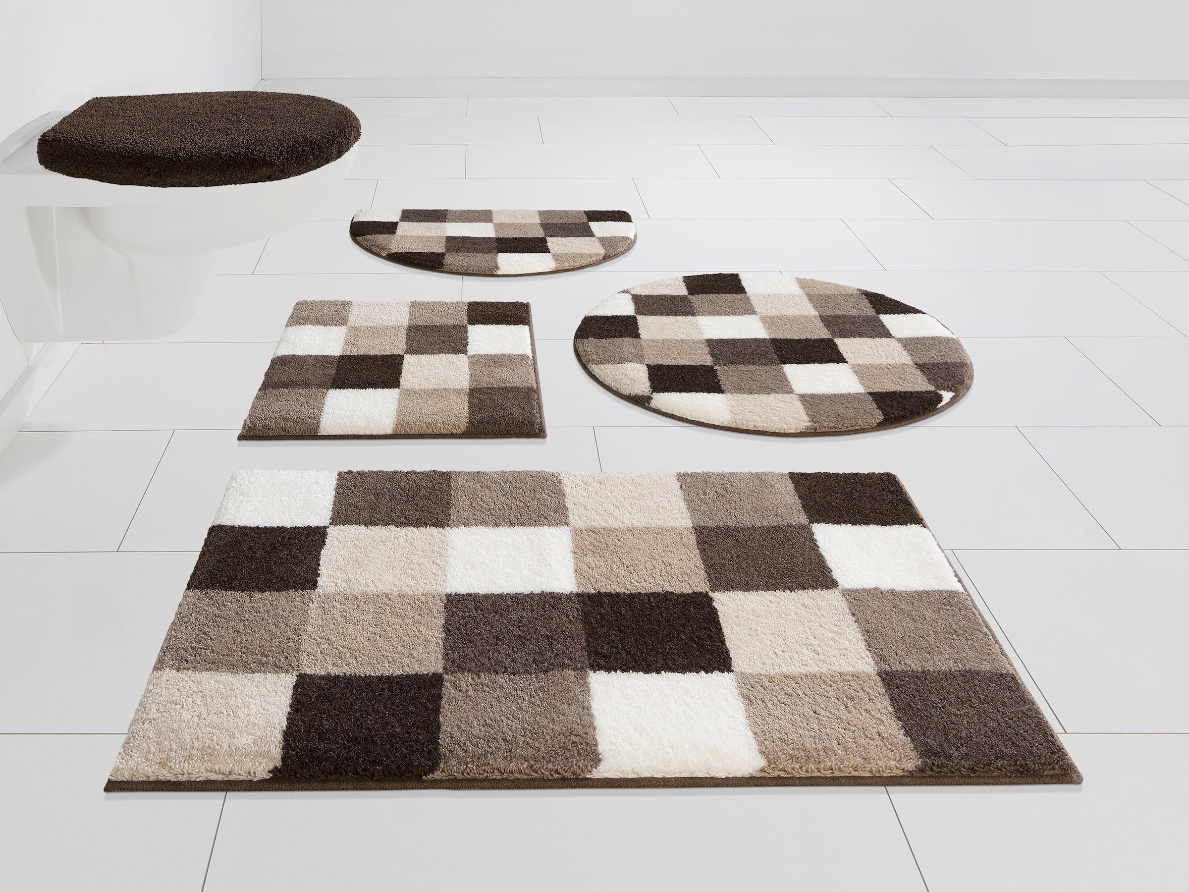 Grund Badematte "Mosaik, Badvorleger, Badezimmer Teppich, sehr weich" Höhe 20 mm rutschhemmend beschichtet fußbodenheizungsgeeignet angenehm weich, auch als 3 teiliges Set erhältlich, Made in Europe