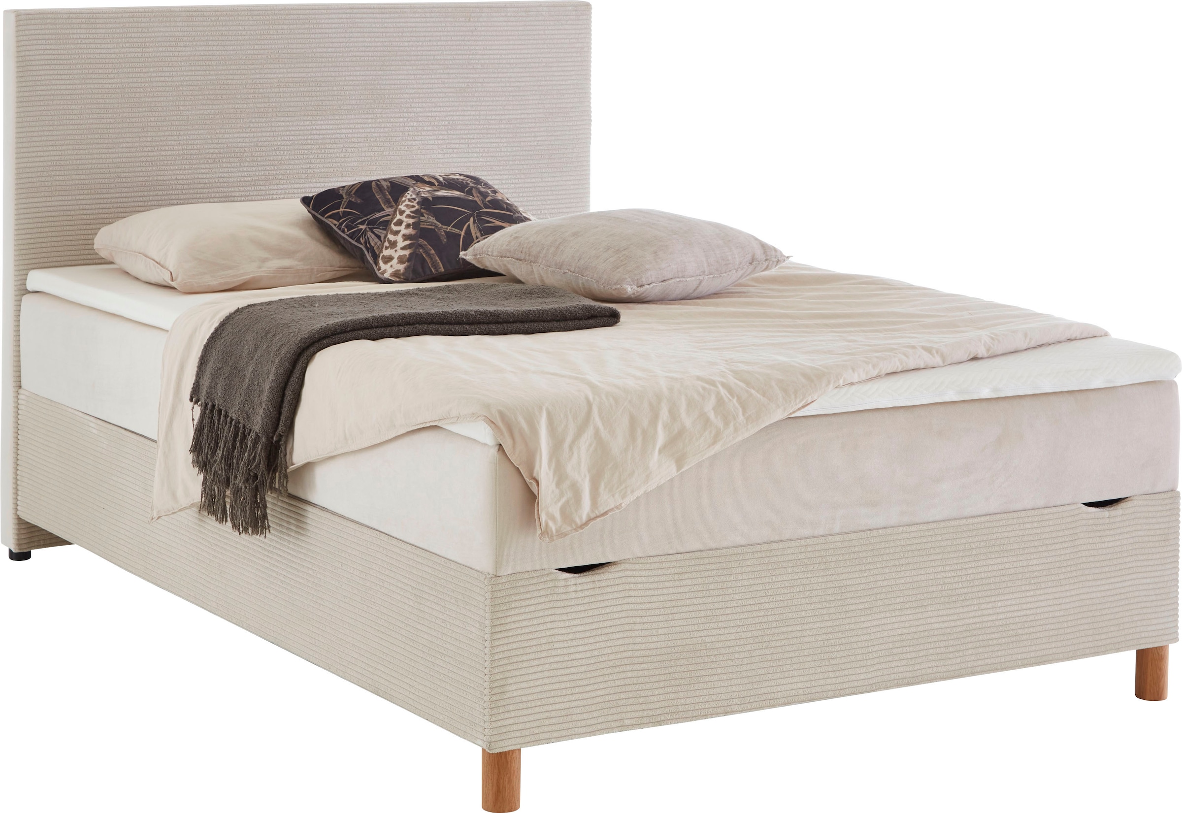 meise.möbel Boxbett »Korsika«, mit Bettkasten und Topper, Bezug aus einem Stoff- und Cordmix