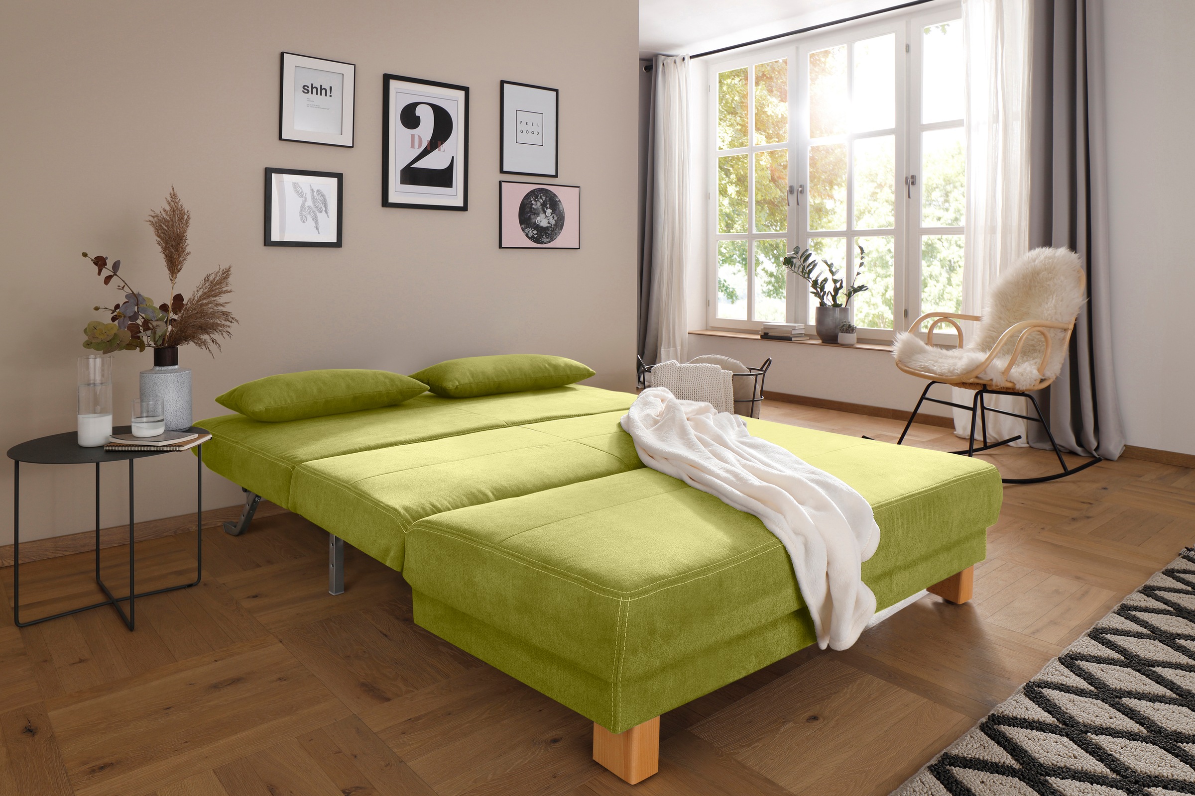 Home affaire Schlafsofa »Gina«, vom Sofa zum Bett mit einem Handgriff, in 4 Breiten, Nierenkissen