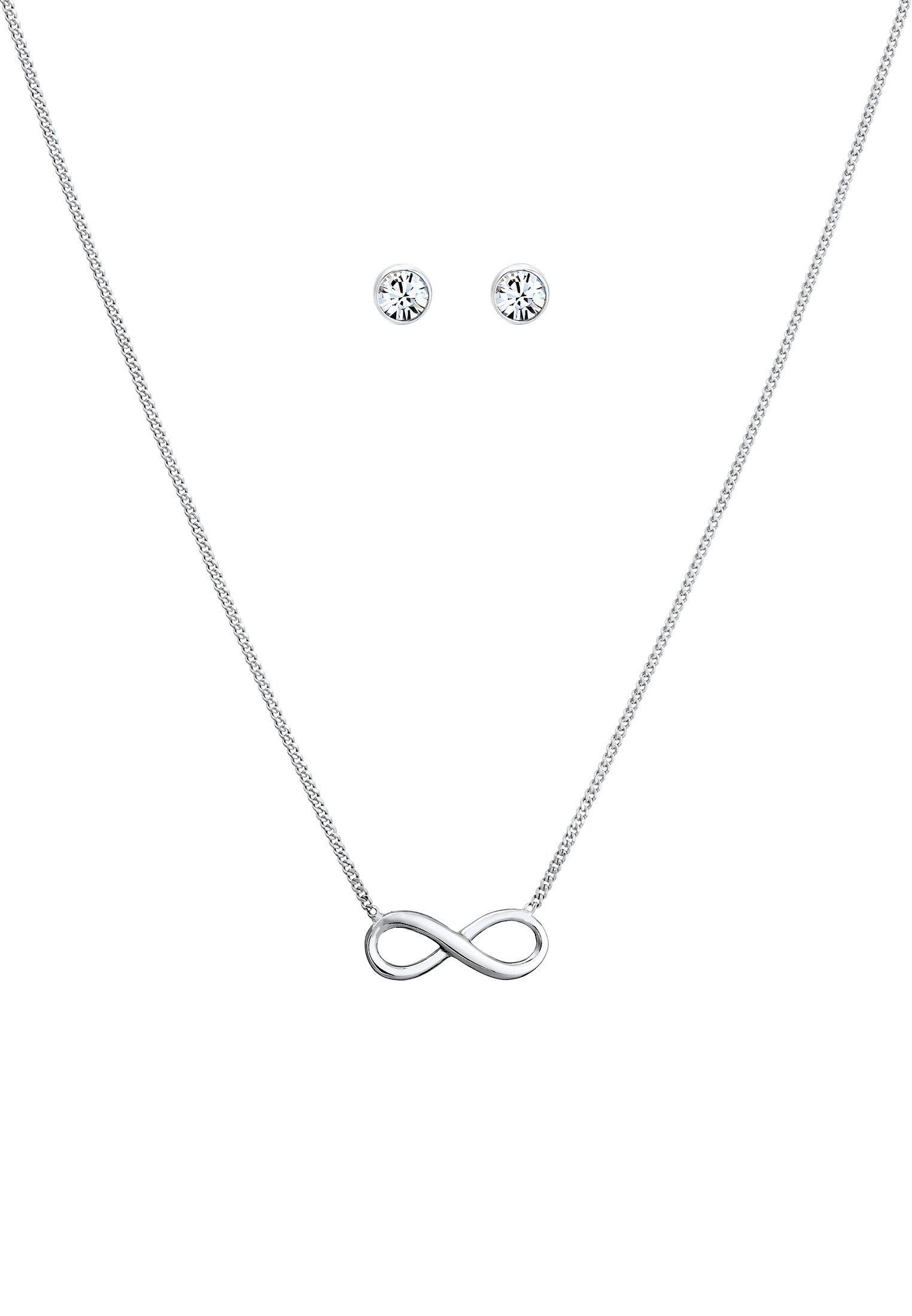 Elli Ohrring und Ketten Set »Schmuckset Infinity Ohrstecker Weiß 925 Sterling Silber, mit Kristallen von Swarovski®«