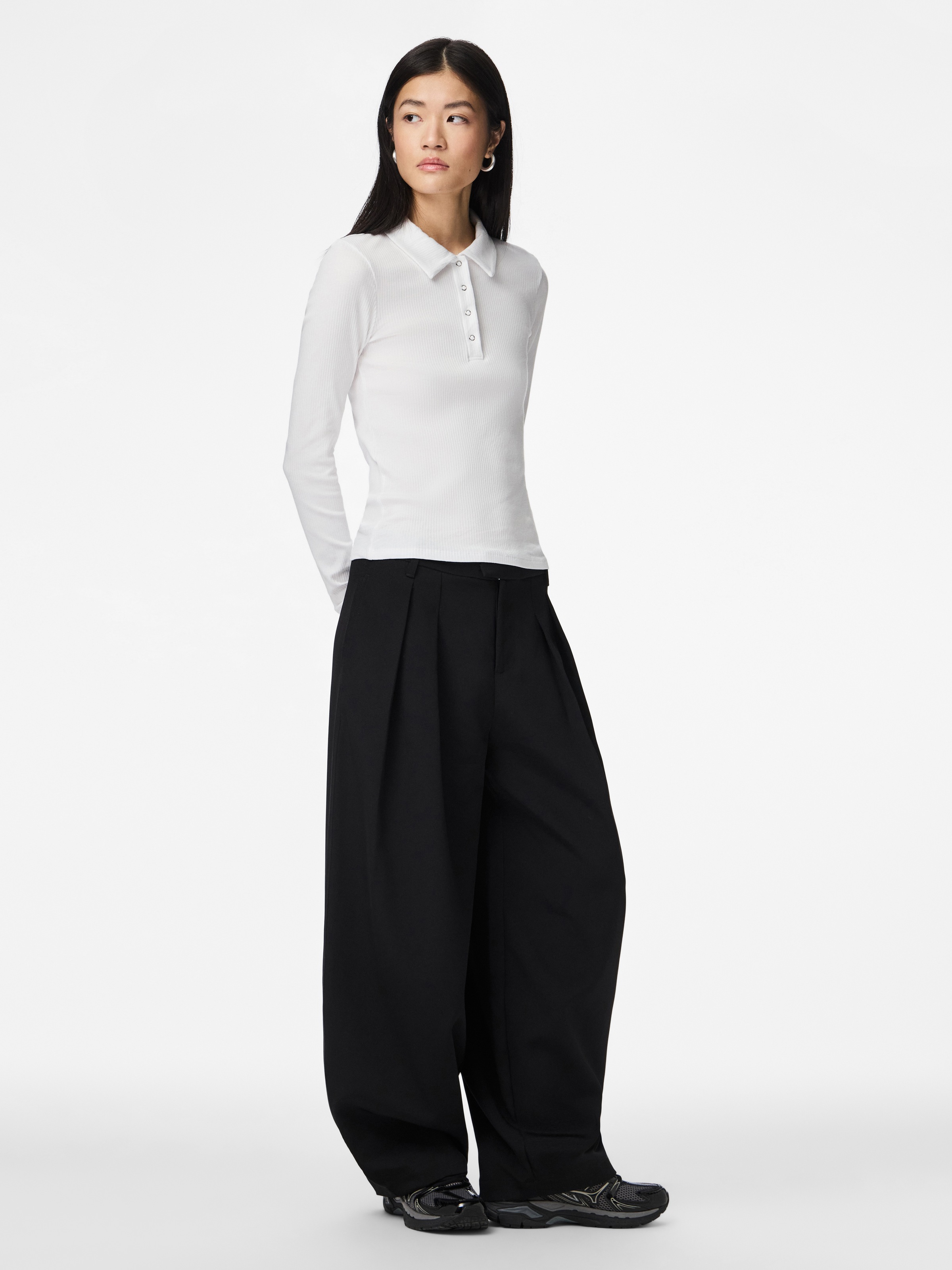 pieces Langarm-Poloshirt »PCKITTE LS POLO TOP JRS NOOS« mit gerippter Struktur
