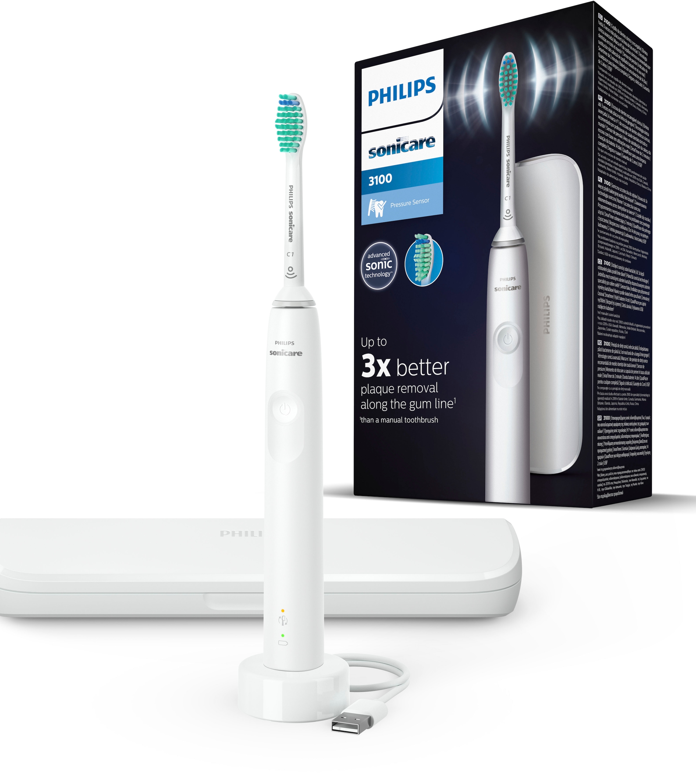 »Series 3 3100 Zahnbürste und Garantie Sonicare mit 1 Aufsteckbürsten, XXL Schalltechnologie, mit 2-Minuten-Timer HX3673«, Elektrische St. 4-Quadranten-Timer Philips Jahren