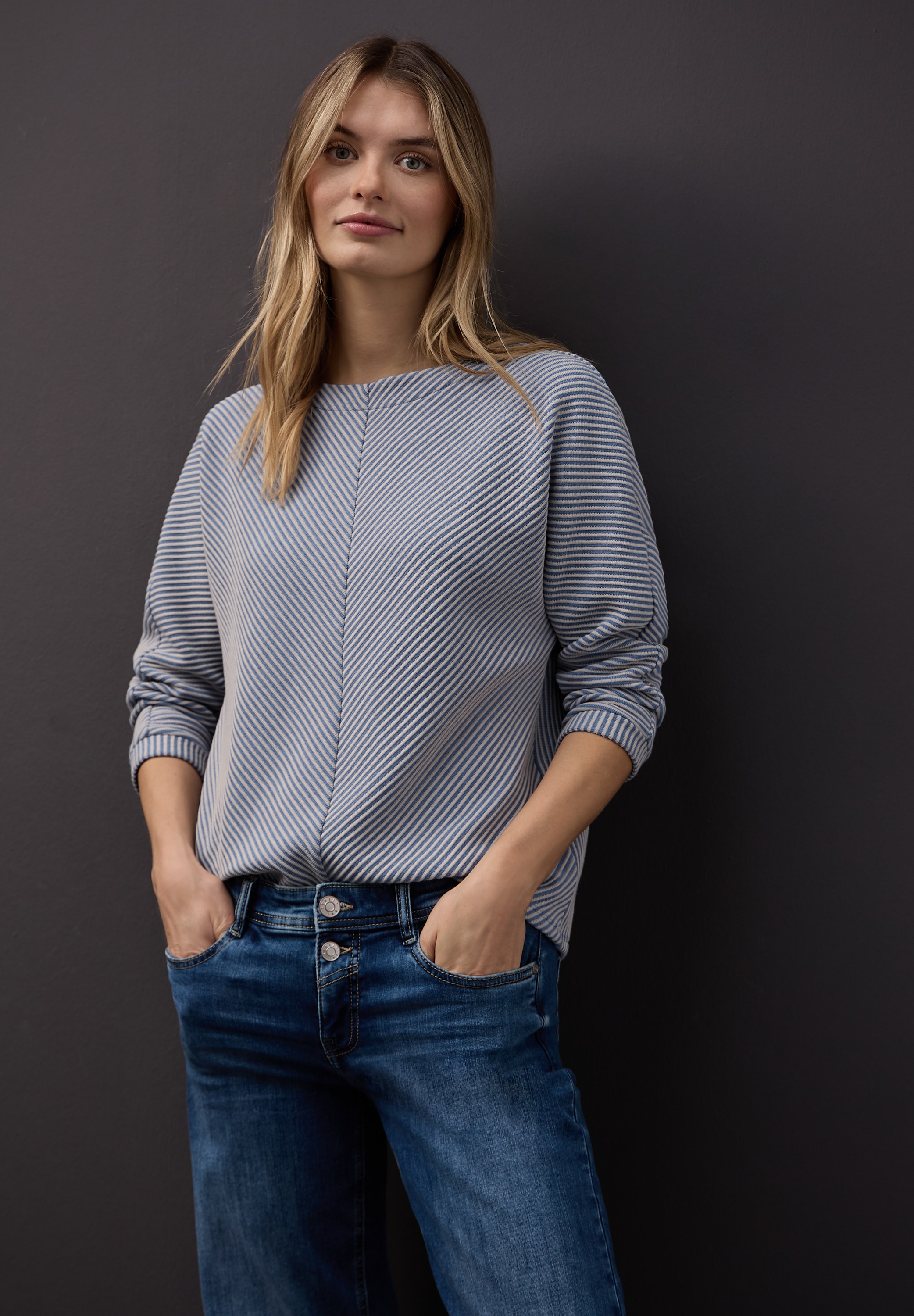 STREET ONE Strickpullover 3/4-Arm mit Two-Tone-Effekt und feinem Strukturmuster