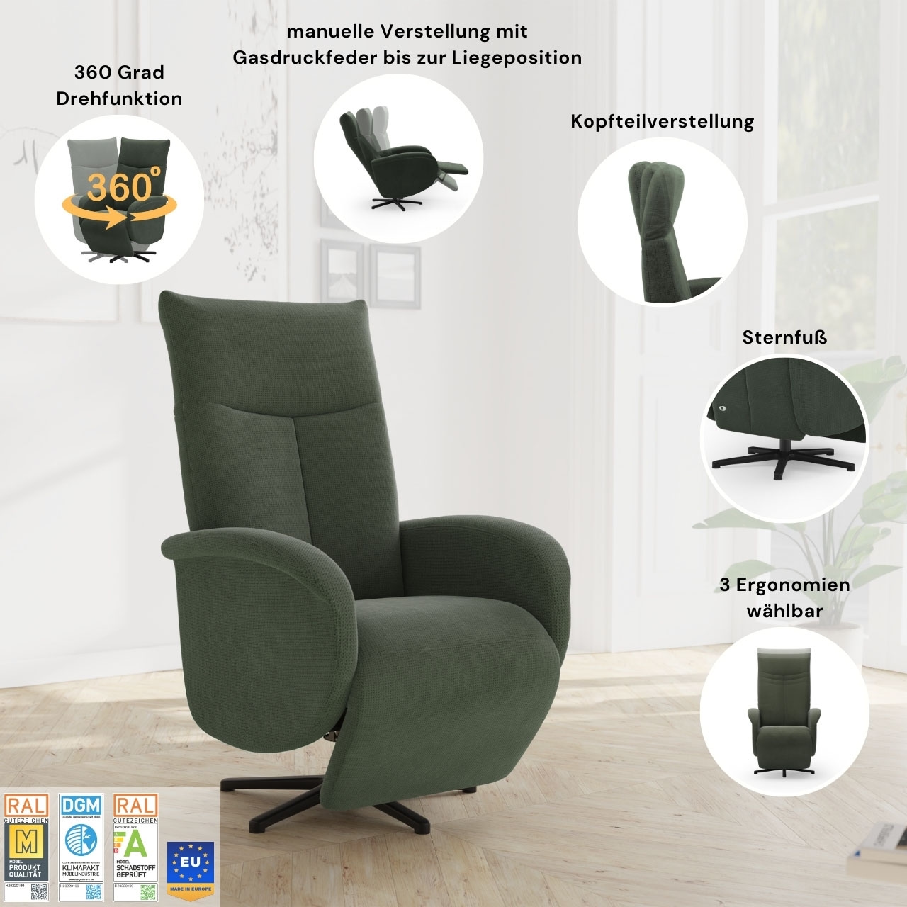 sit&more TV-Sessel »Juma, inkl. Drehfunktion & Kopfteilverstellung«, Höhe Armlehne 66 cm, wahlweise mit Aufstehhilfe, 2 Motoren und Akku