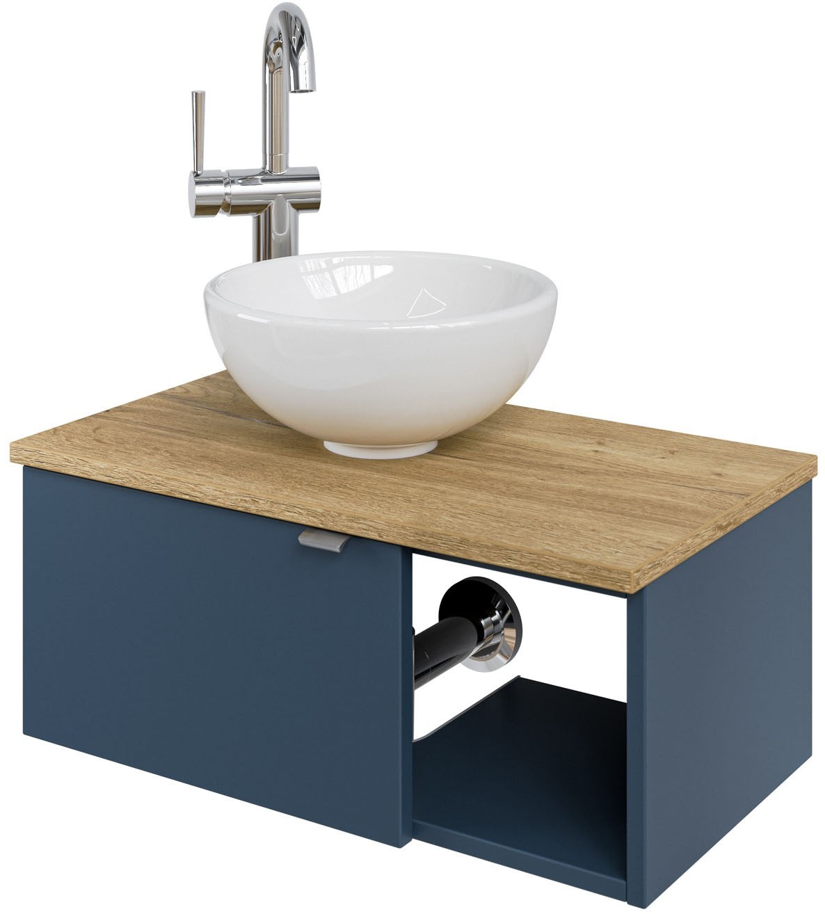 Saphir Waschtisch "Serie 6915 Waschschale mit Unterschrank für Gästebad, Gäste WC" Keramik-Aufsatzbecken, Waschtischplatte, Waschtischunterschrank, 3 Stk. tlg. 61 cm mit Keramik-Aufsatzbecken, 1 Tür und 1 Fach