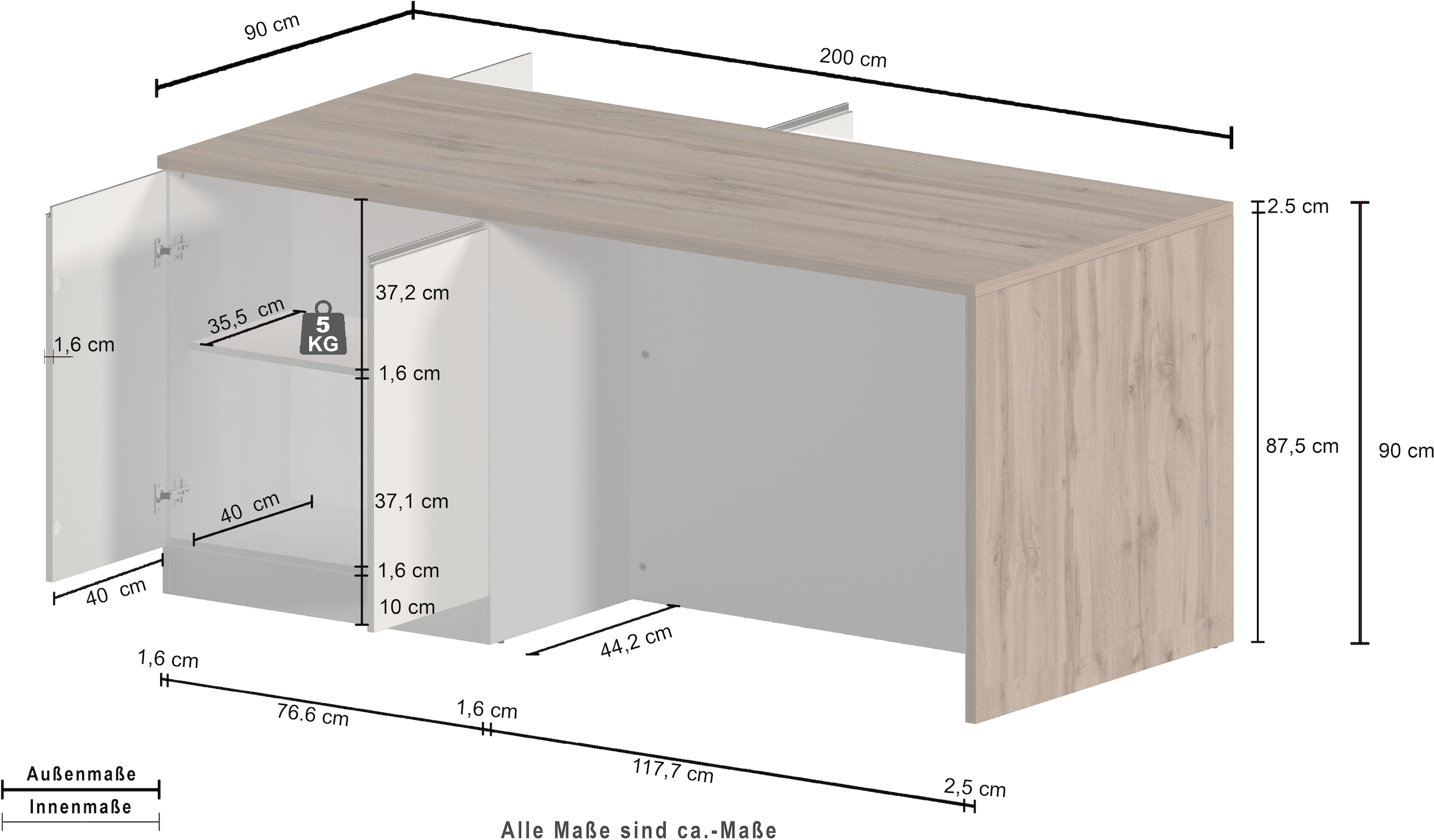 KOCHSTATION Kücheninsel »Sole,Kochinsel,Küchenarbeitsblock,Inselküche,Arbeitsinsel«, Breite 200 cm mit 4 Türen,4 Fächer, Arbeitsplatte, Aluminiumgriff