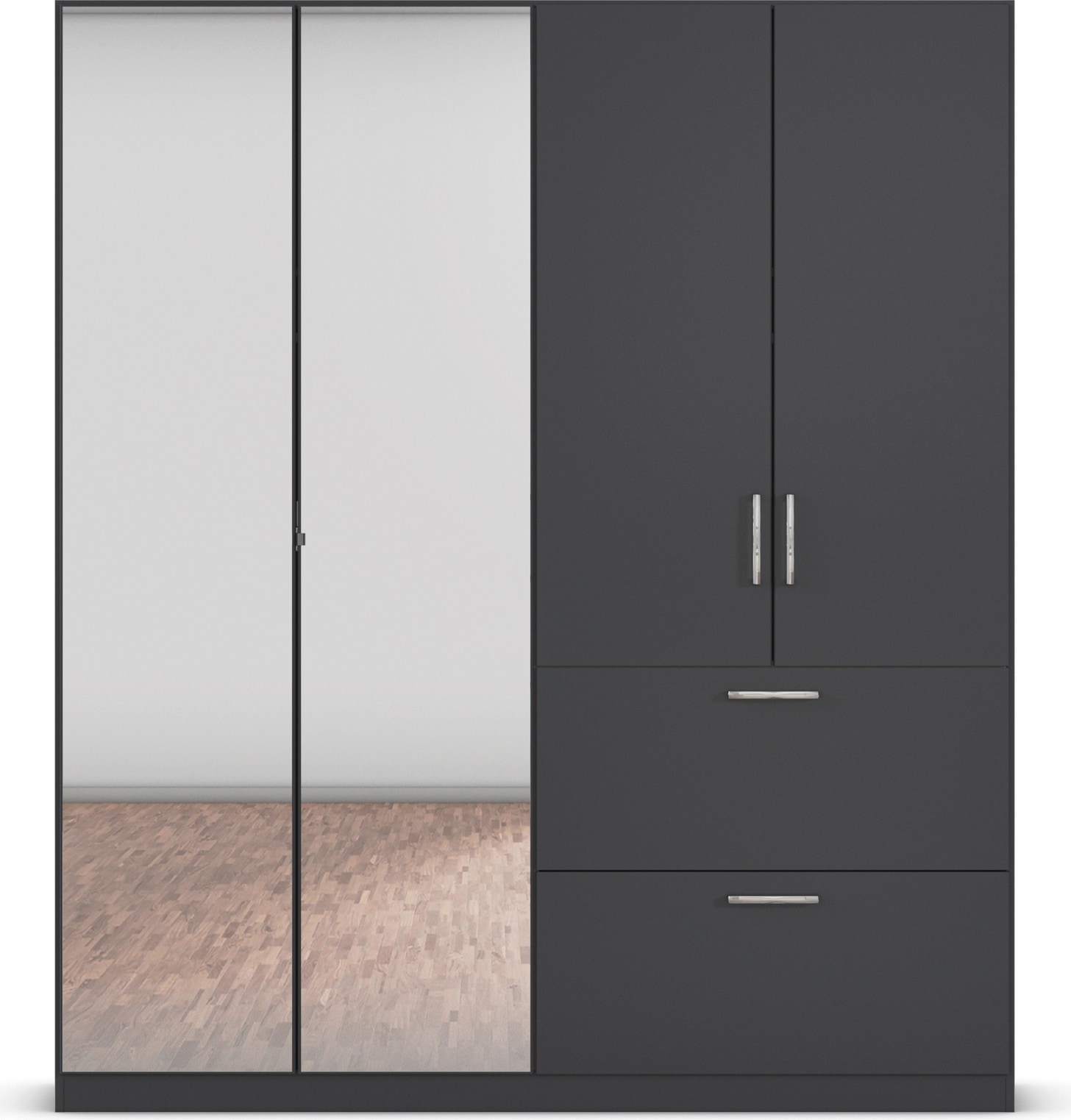 rauch Kleiderschrank »Drehtürenschrank Schrank Garderobe Schlafzimmerschrank PADUA« voll aufgelegte Spiegeltüren, zwei große Schubladen MADE IN GERMANY