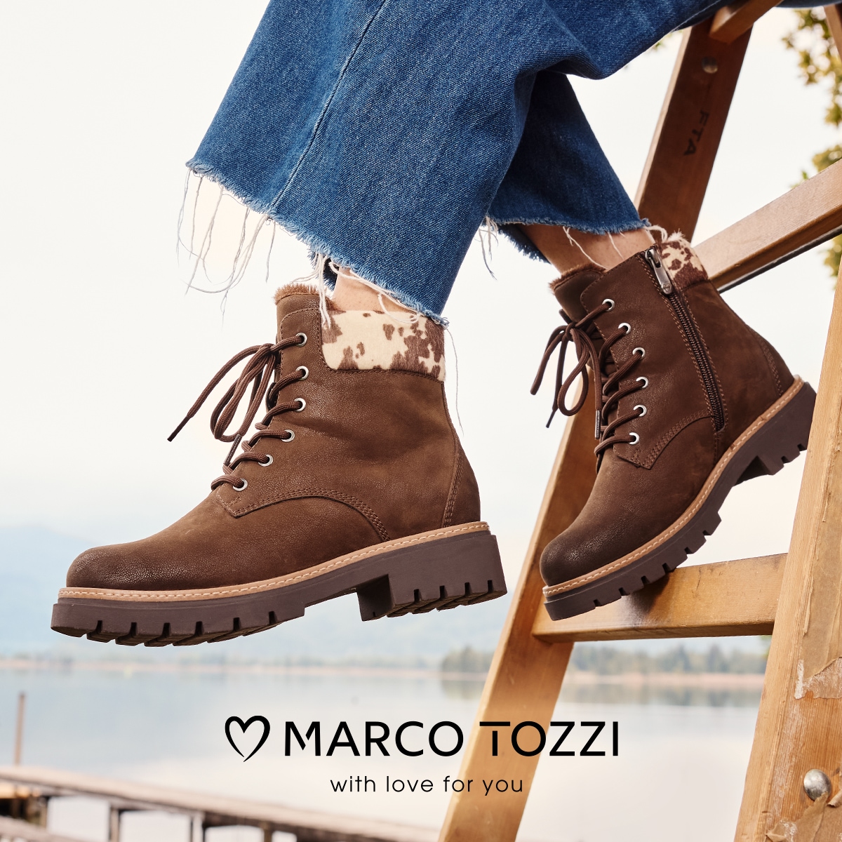 MARCO TOZZI Winterboots  , Blockabsatz, Schnürboots mit Kontrastbesatz mit Kuhmuster