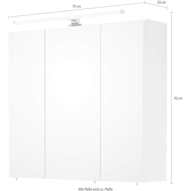 PELIPAL Spiegelschrank »Quickset 360«, Breite 75 cm, 3-türig, LED- Beleuchtung, Schalter-/Steckdosenbox online kaufen | mit 3 Jahren XXL  Garantie
