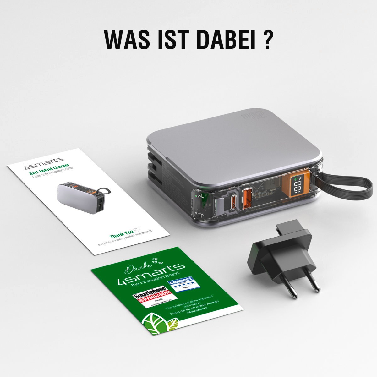 4smarts Powerbank »3in1 Hybrid Charger Lucid, Powerbank integrierten Kabeln«, 4smarts 3in1 Hybrid Charger Lucid, Powerbank inkl. Kabeln