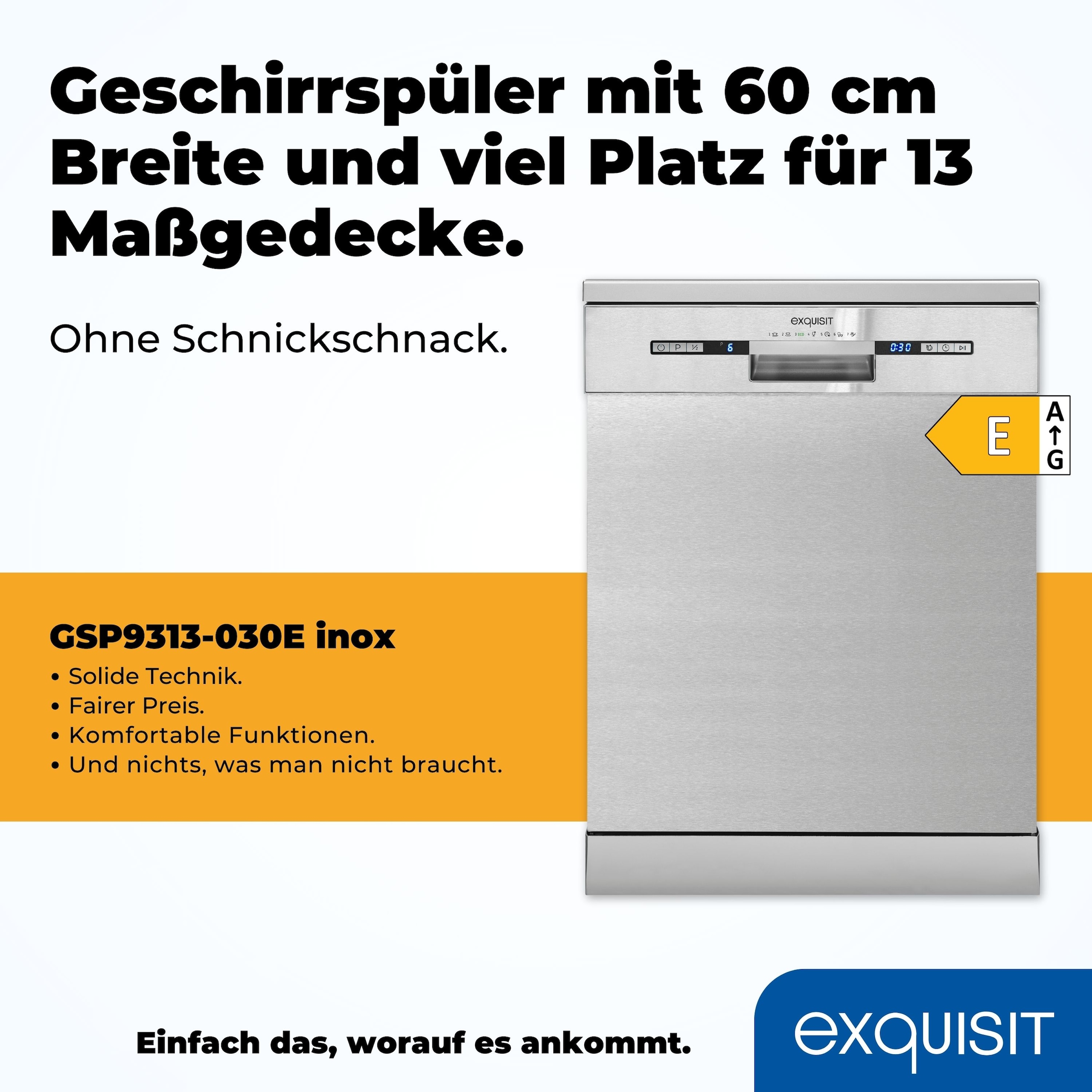 exquisit Standgeschirrspüler »GSP9313-030E inox«, 13 Maßgedecke