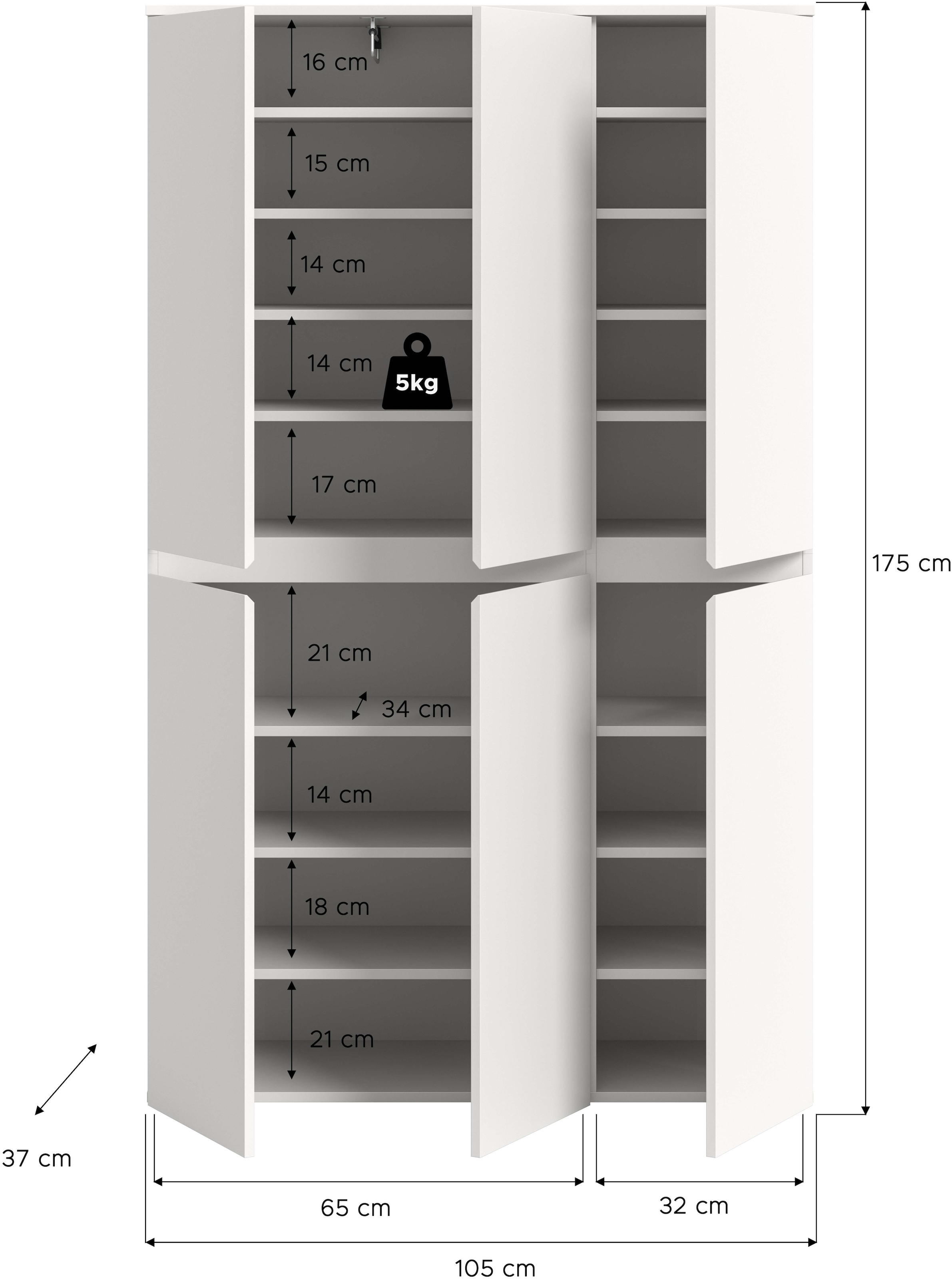Home affaire Mehrzweckschrank »CIPELA« 1 Stk. tlg. BxH:105x175 cm, viel Stauraum, variable Einlegeböden, Kleiderstange