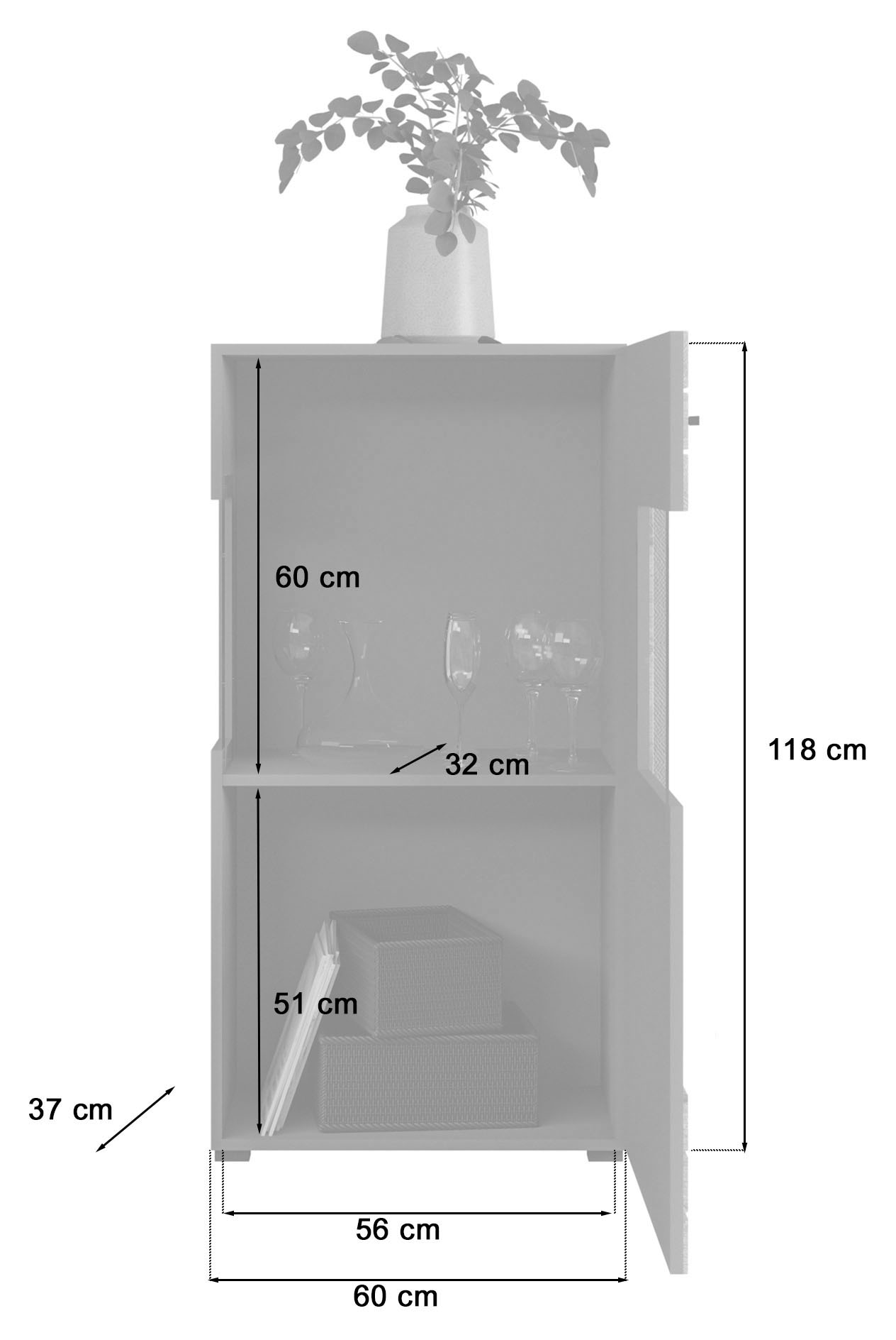 INOSIGN Vitrine »Aalborg, Höhe 118 cm, 1 Glastür, 2 Fächer, 2-farbig, Metallgriffe«, Anrichte, Schrank, Kommode, Midischrank, Wohnmöbel, Wohnzimmer