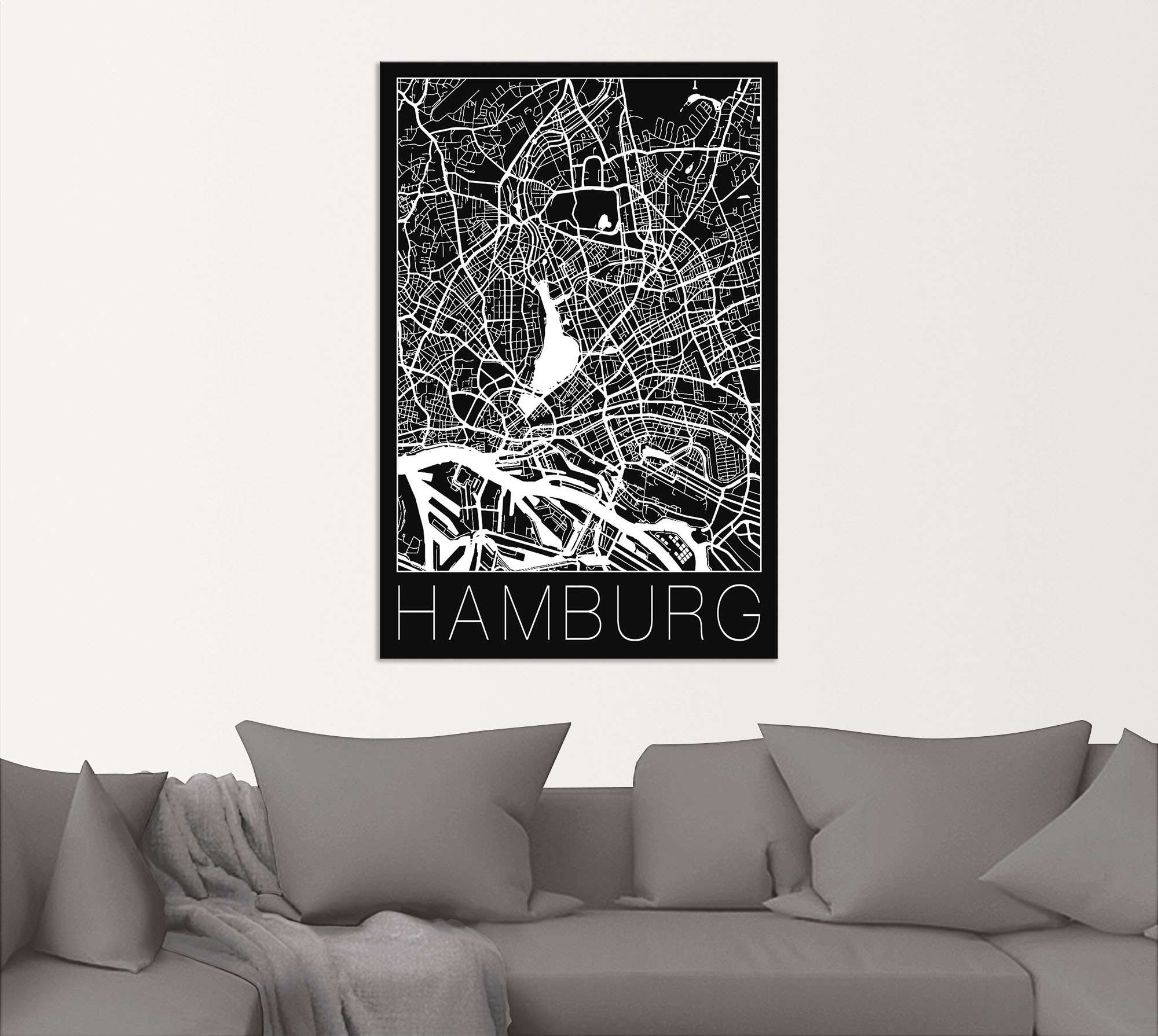 Artland Wandbild »Retro Karte Hamburg Deutschland Schwarz«, Deutschland, (1 St.), als Alubild, Outdoorbild, Leinwandbild, Poster in verschied. Größen