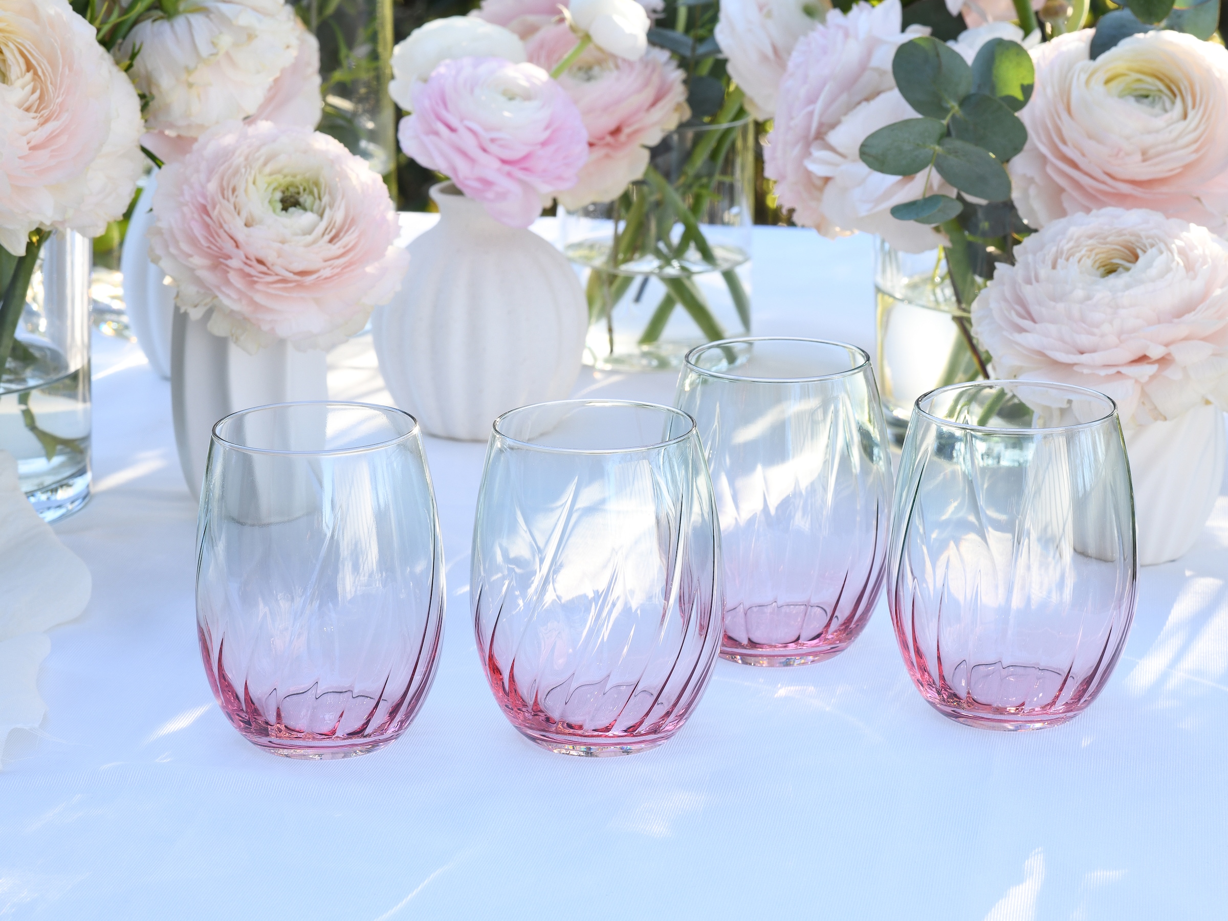 CreaTable Longdrinkglas »Swirly Spring, Longdrinkgläser-Set, 4-tlg.« Rillen Relief, Modern, Sommerlich, Leicht