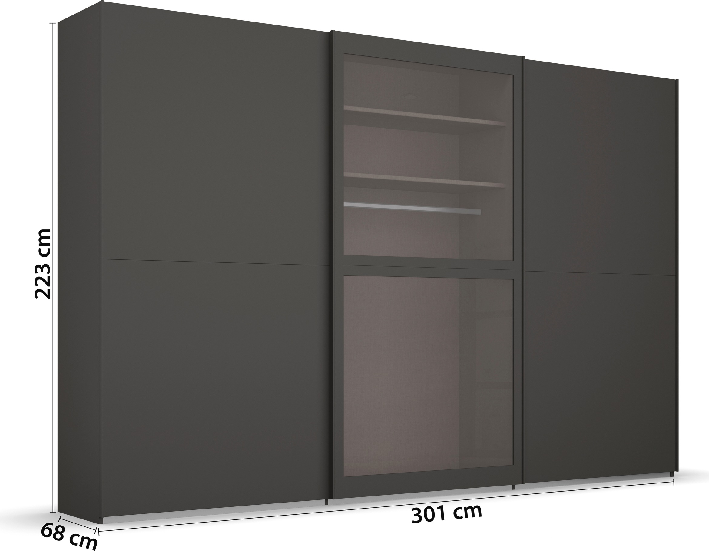 rauch Schwebetürenschrank »Kleiderschrank Schrank Garderobe Schlafzimmerschrank LUMIS«, mit Glasrahmentüren aus transparentem Grauglas MADE IN GERMANY
