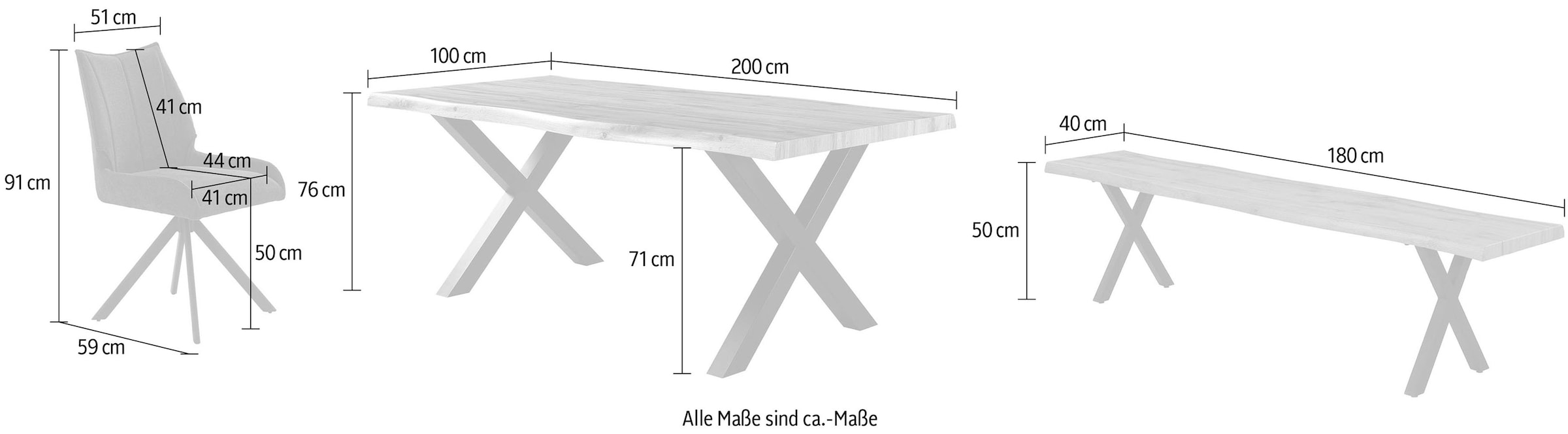Jockenhöfer Gruppe Essgruppe »Marlon, Sitzgruppe, (Set, 6-tlg, Tisch, Bank und 4 Stühle)«