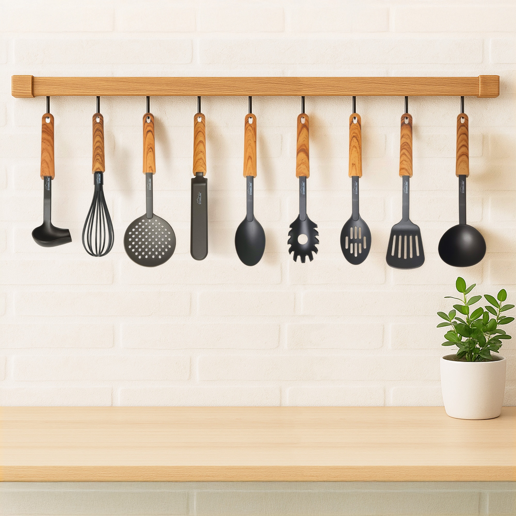 STONELINE Kochbesteck-Set »Kochutensilien-Set mit Holzgriff-Design "Back to Nature"« Perfekt für Antihaft-Pfannen und Töpfe, Design aus Deutschland