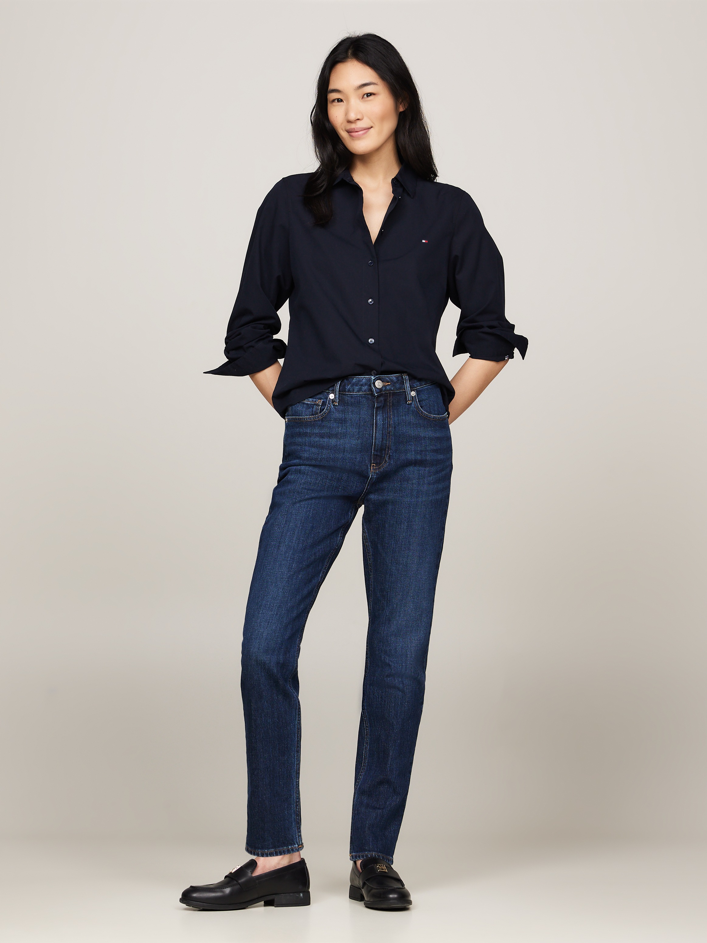 Tommy Hilfiger Hemdbluse »ESS POPLIN REGULAR SHIRT«, mit Popeline, gesticktem Tommy Hilfiger Logo