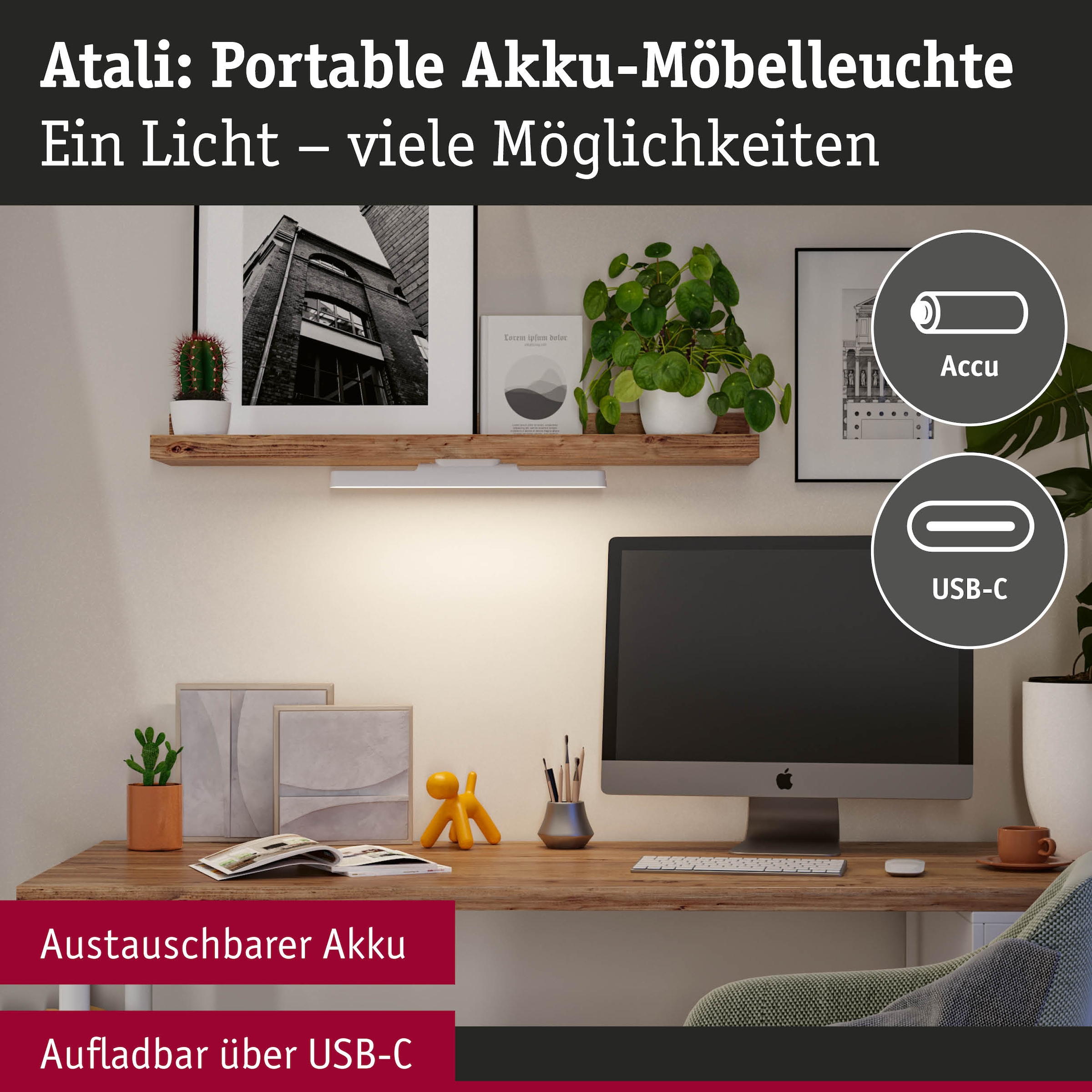 Paulmann Einbauleuchte »Mobile Möbelaufbauleuchte Atali 240lm 4000K« LED-Modul 1 Stk. Neutralweiß Dimmer, Ein-/Ausschalter, USB-Ladefunktion