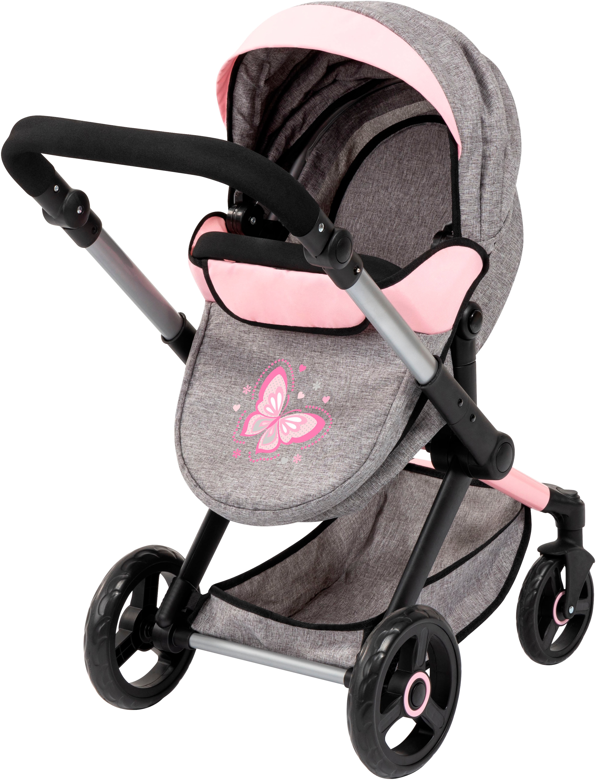 Bayer Kombi-Puppenwagen »Xeo Mega, grau/rosa«, (Set)