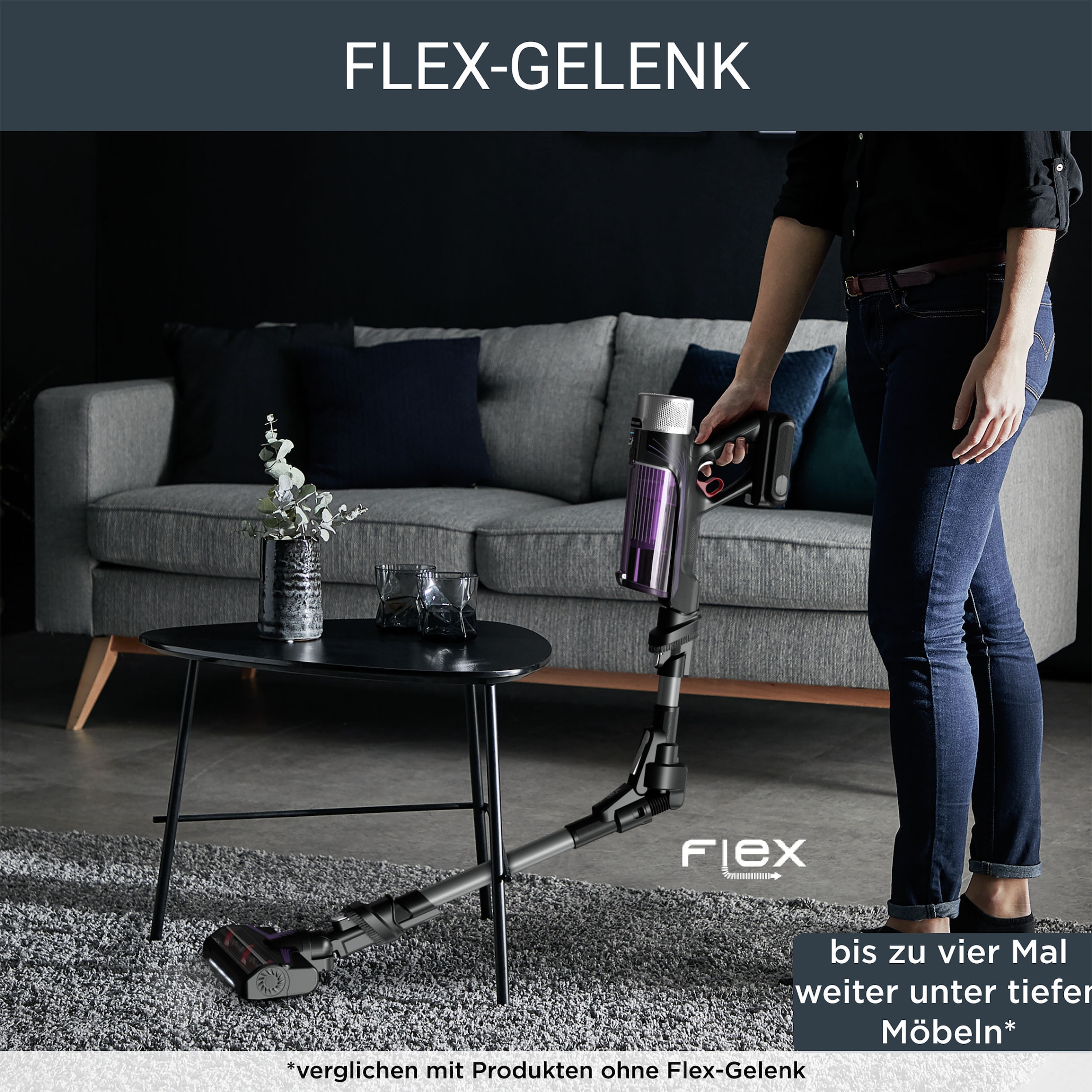 Flex-Gelenk, »HERO, 9.60 RH2038 hohes Rowenta mit 3 Betriebsdauer Akku-Hand-und XXL Stielstaubsauger Fassungsvermögen, lange Garantie Jahren kabellos, Allergy,«, Flex X-Force