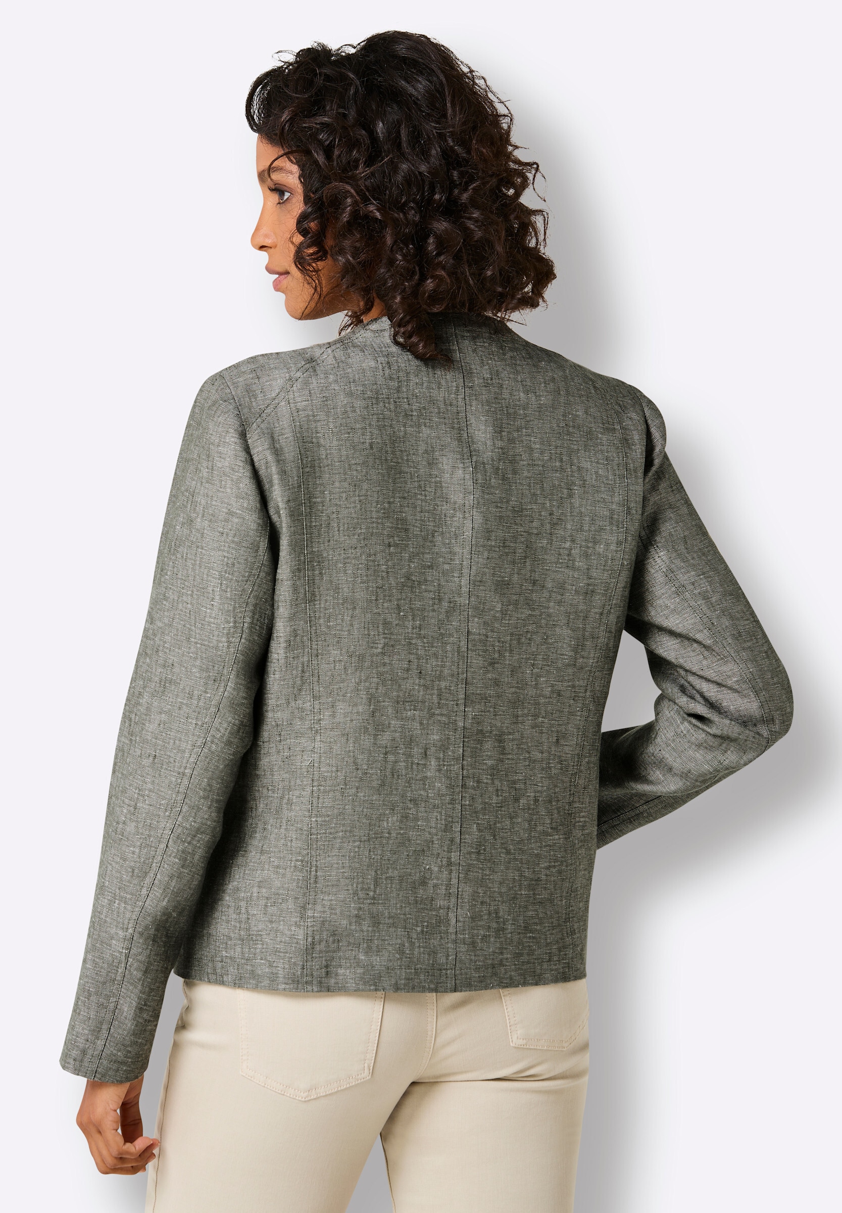 creation L Blusenblazer »Leinen-Blazer Leinenblazer mit Reißverschluss-Taschen«