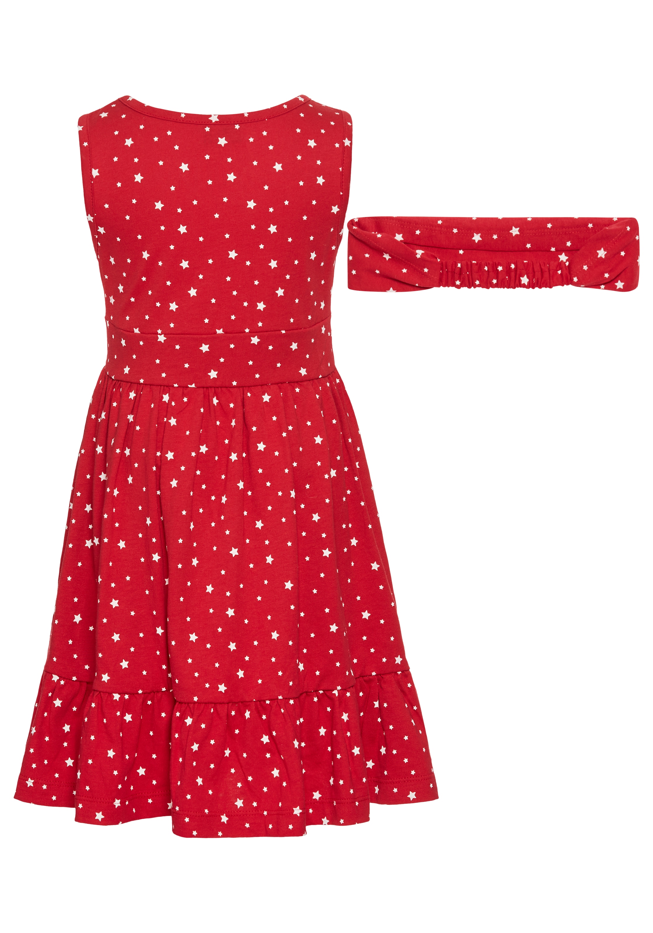 KIDSWORLD Jerseykleid »2tlg. Shirtkleid + Haarband im niedlichen Sternen-Allover«, (Set, 2 tlg.), festliche Anlässe, knielang, verspielter Stil, aus Baumwolle
