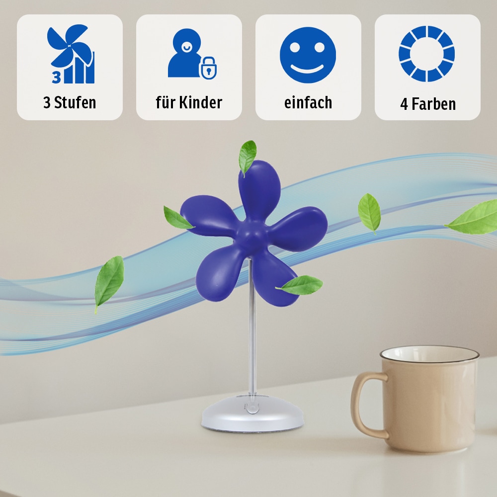 Sonnenkönig Tischventilator »Flower Fan blau, Leistung 9W, Tischventilator, fürs Kinderzimmer,«, PU-Schaum, frischer Trend, 5 Ventilationsblätter