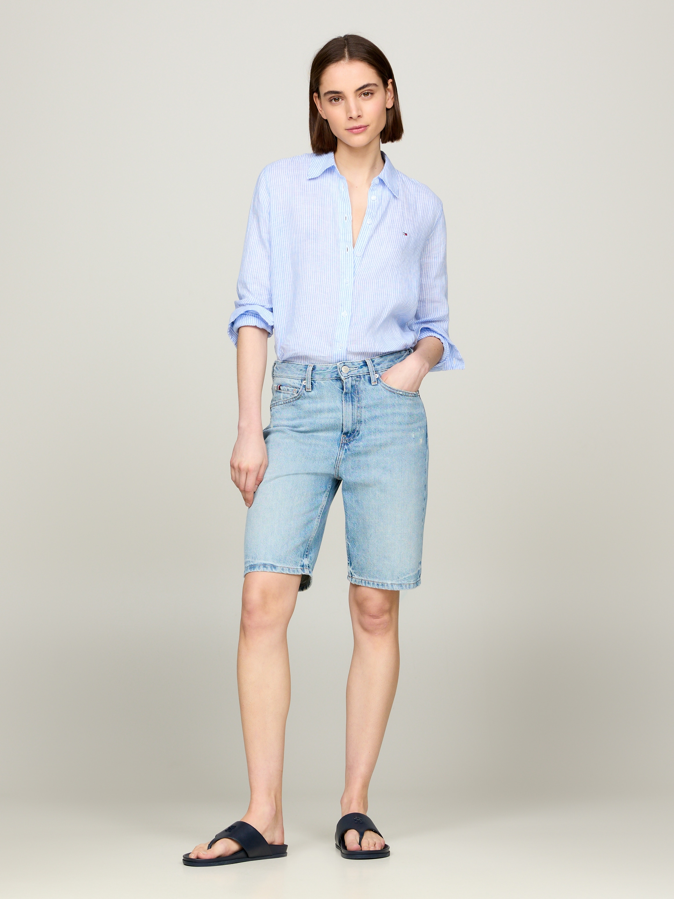 Tommy Hilfiger Shorts »DNM SLIM SHORT HW ASH WRN«, in heller Waschung