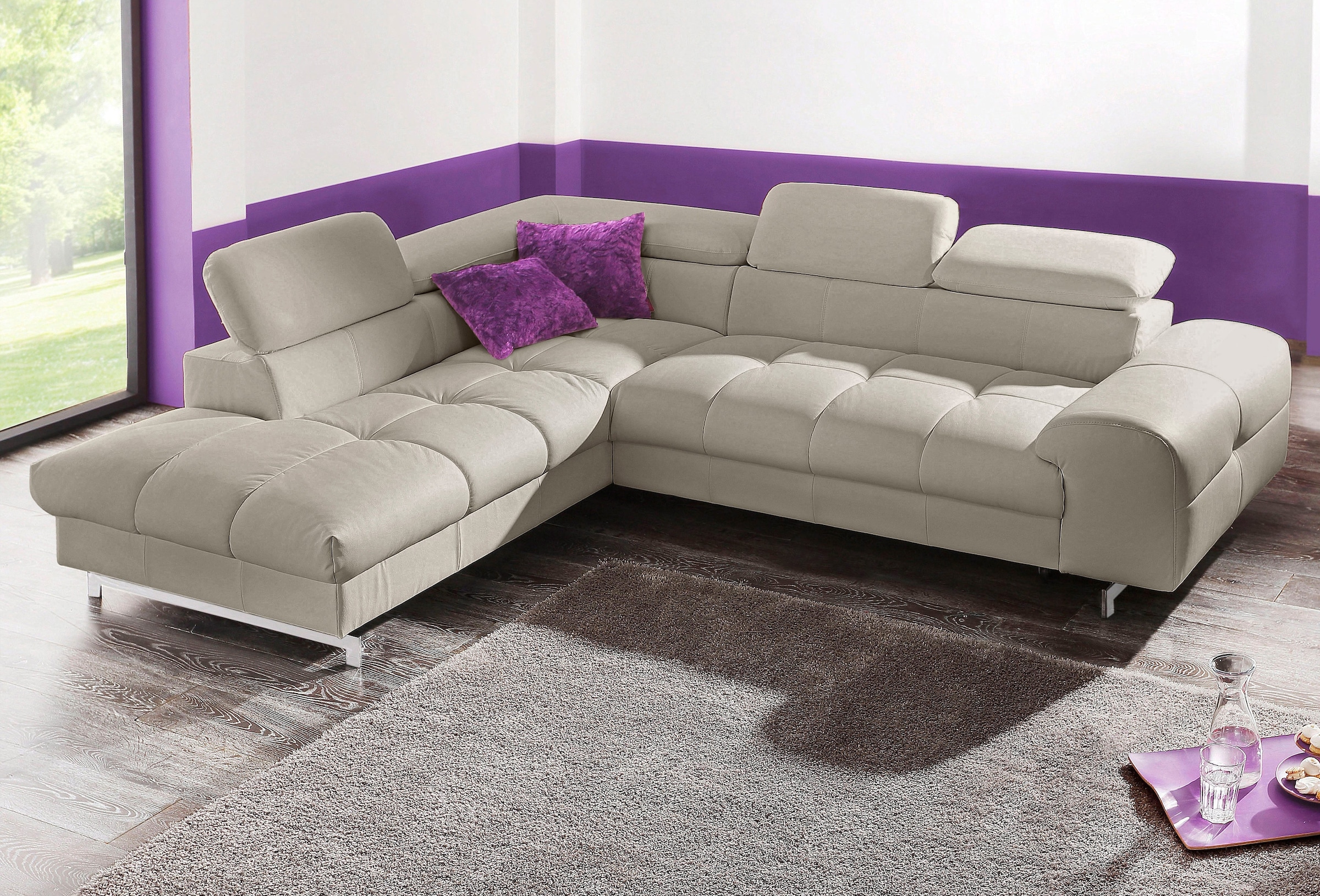COTTA Polstergarnitur »Chef L-Form« Set,  Set bestehend aus: Ecksofa mit Kopfteilverstellung & Hocker
