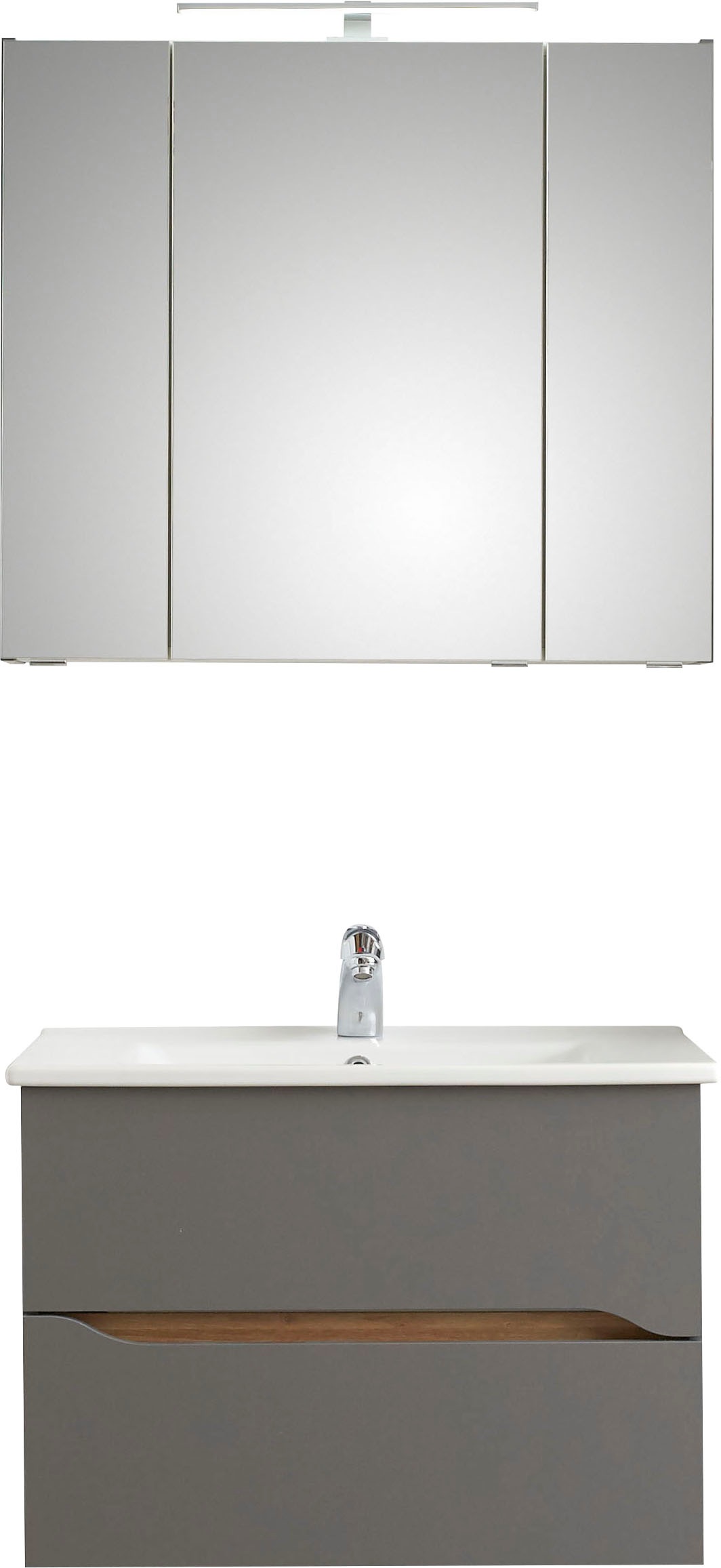 Saphir Badmöbel-Set »Quickset 2-teilig, Keramikwaschtisch mit LED-Spiegelschrank« 2 Stk. tlg.