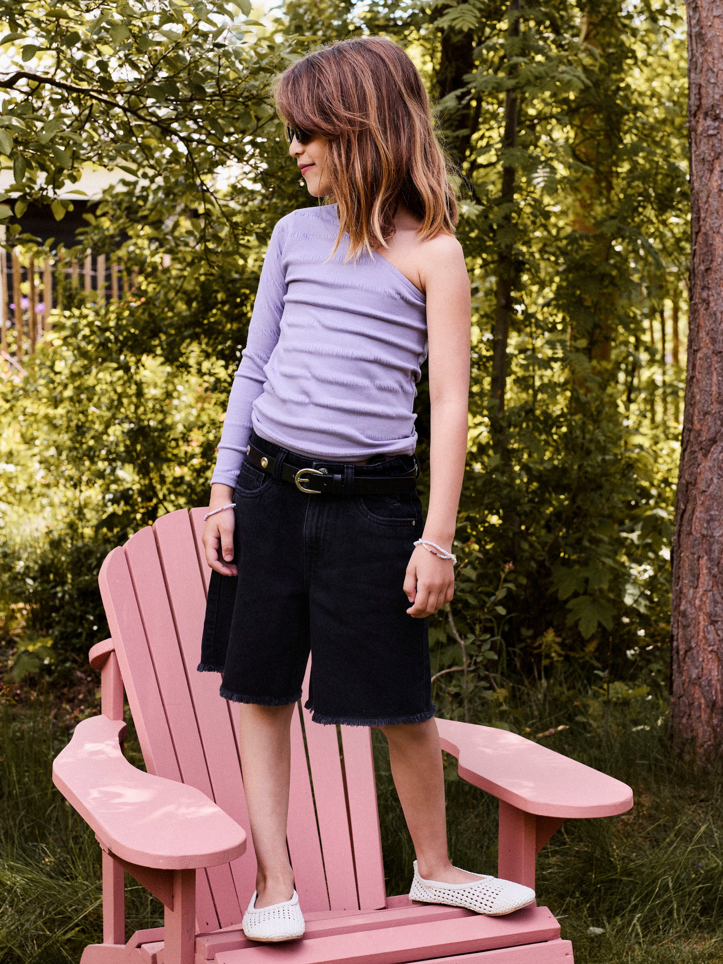 Name It Jeansbermudas »NKFBELLA HW WIDE DNM SHORTS 1488-BE NOOS« Baumwolle, ausgefranster Saum