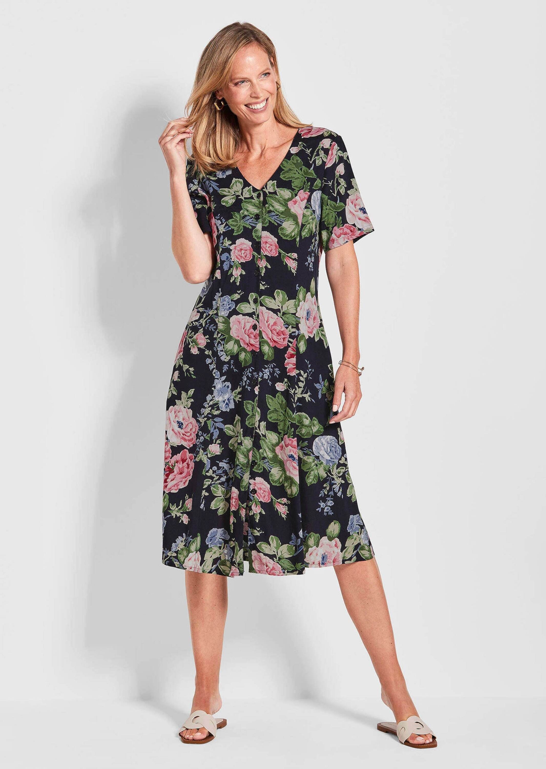 GOLDNER Sommerkleid »Kurzgröße Kleid« Seitennahttaschen Knopfleiste