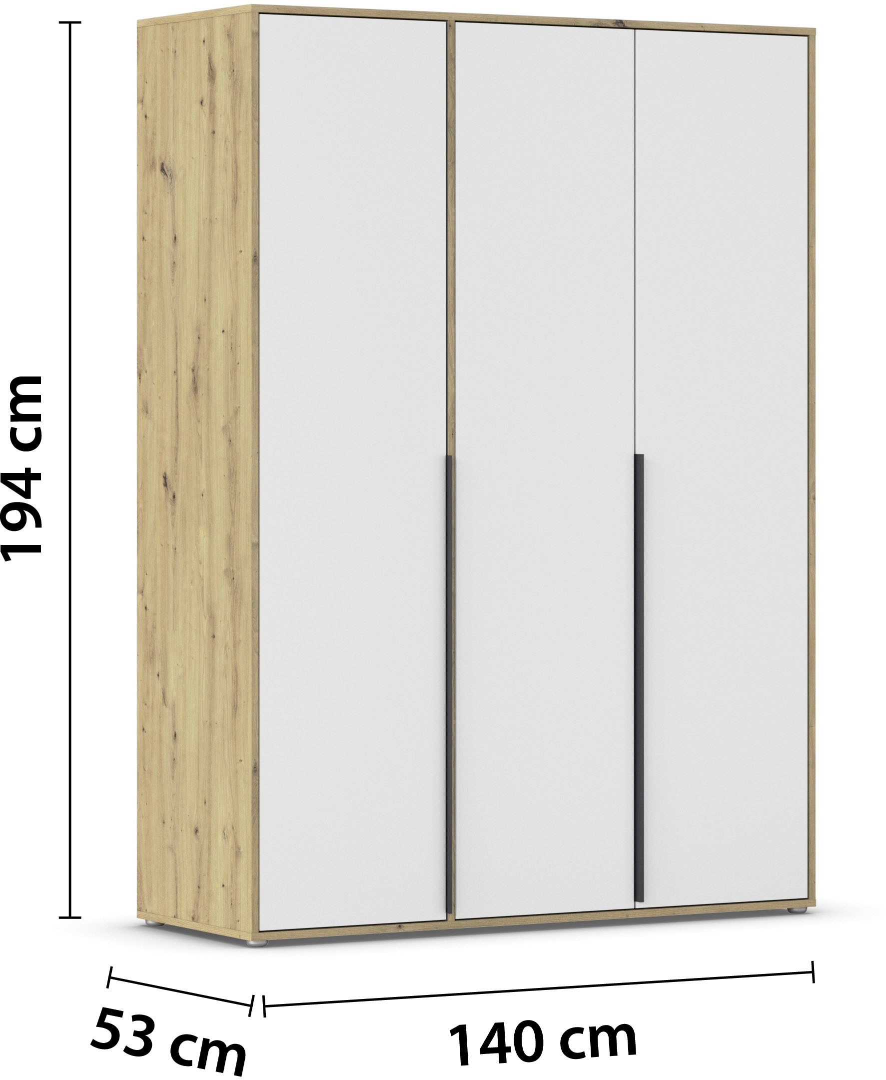 rauch Drehtürenschrank »Kleiderschrank Schrank Garderobe Wäscheschrank NAGATA viel Stauraum«, (in 3 verschiedenen Ausstattungen BASIC/CLASSIC/PREMIUM), mit modernen Stangengriffen in Graumetallic TOPSELLER MADE IN GERMANY