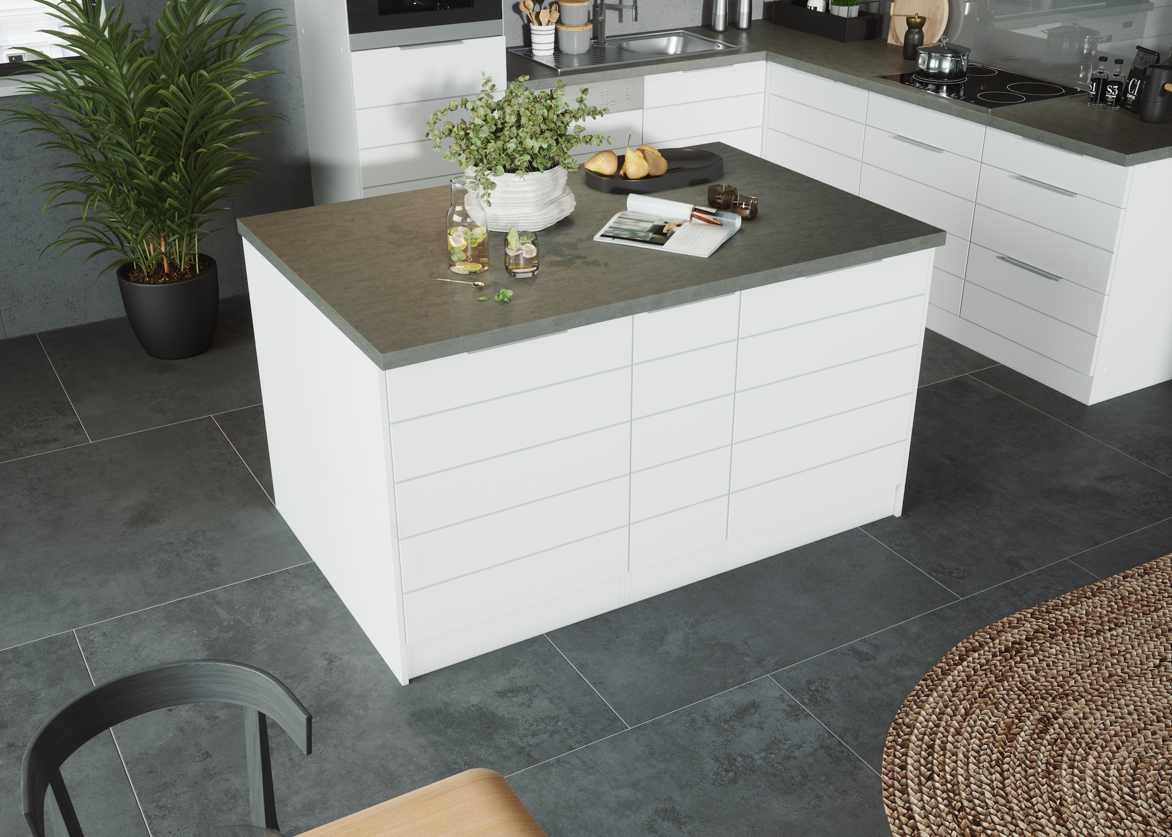 KOCHSTATION Kücheninsel »KS-Luhe, Breite 153 cm, mit Flaschenregal«, MDF-Fronten, Arbeitsplatte 38mm stark