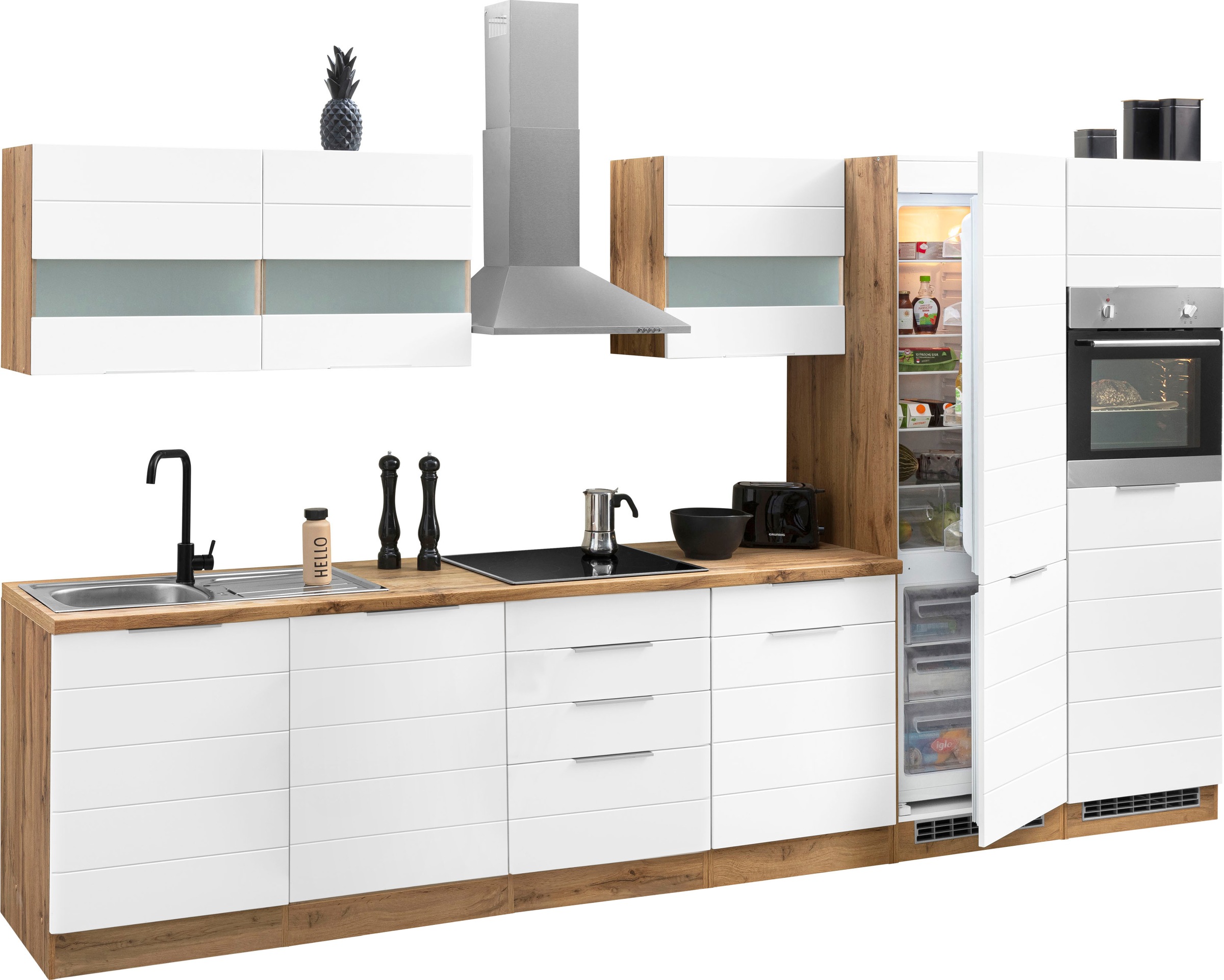 KOCHSTATION Küchenzeile »KS-Luhe« 360 cm breit, wahlweise mit oder ohne E-Geräten, gefräste MDF-Fronten