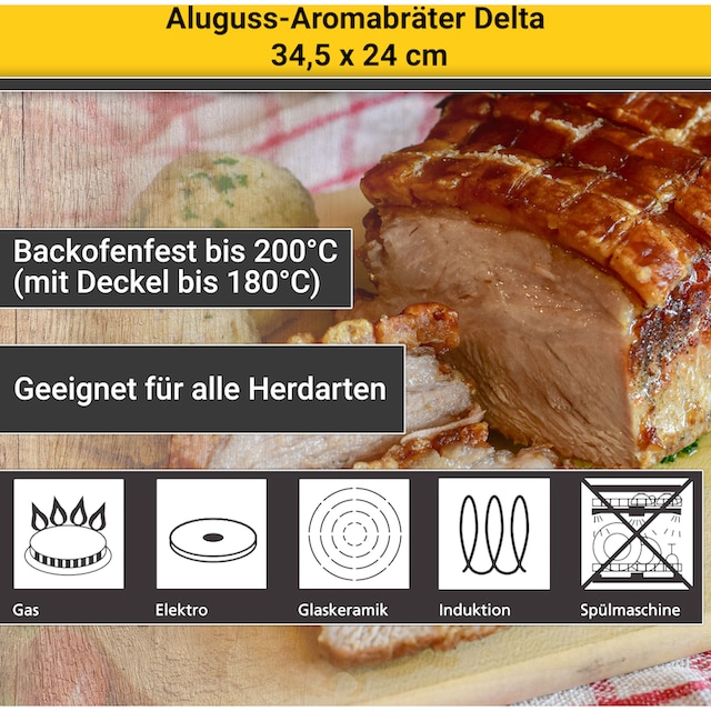 Krüger Bräter »Delta«, Aluminiumguss, (1 tlg.), Glasdeckel mit Aromaknopf,  Induktion mit 3 Jahren XXL Garantie