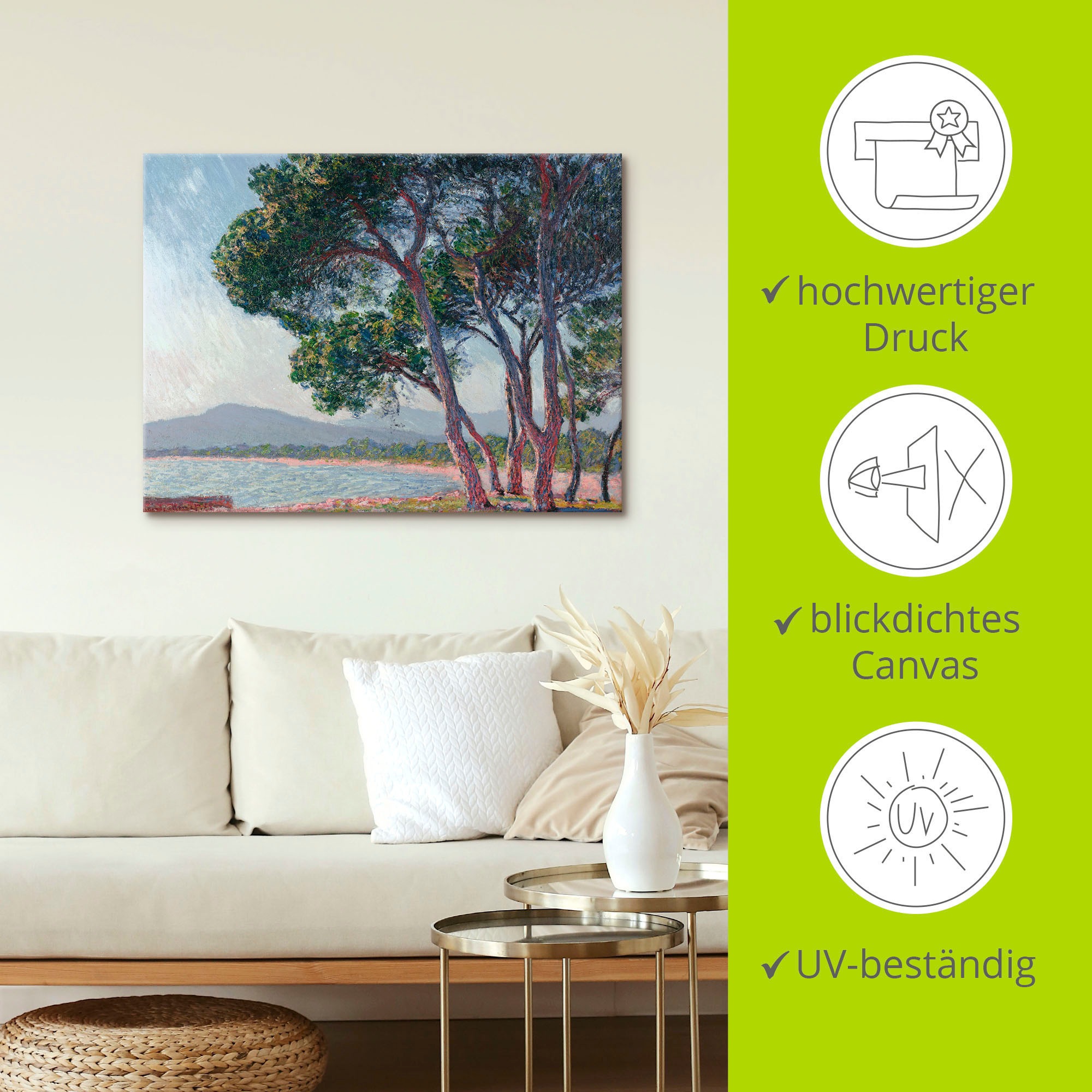 Artland Leinwandbild »Der Strand bei Juan-les-pins. 1888« Gewässer 1 Stk. tlg. auf Holzrahmen gespannt