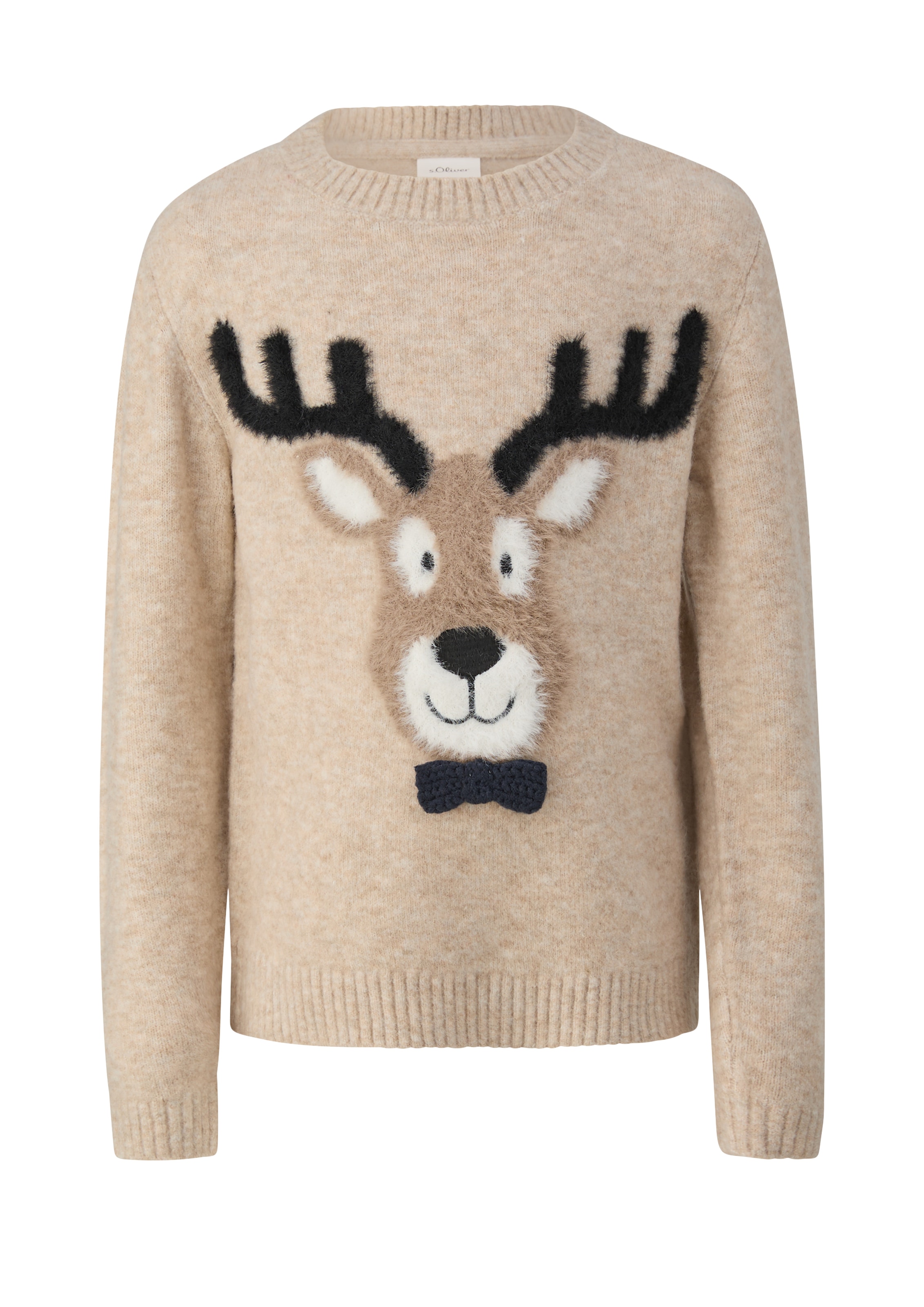 s.Oliver Junior Strickpullover mit Rentierintarsie, meliert, Rundhalsausschnitt