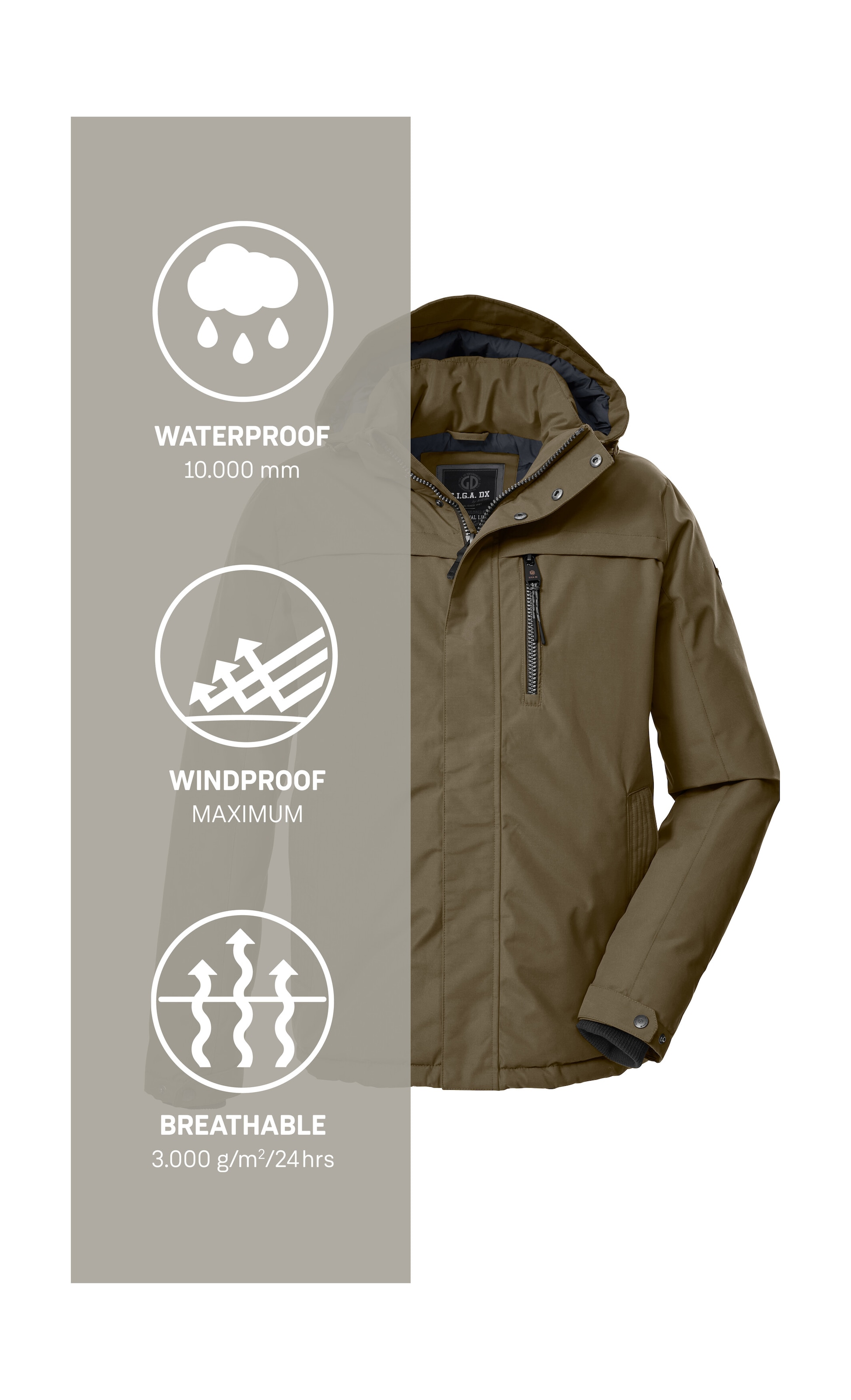 G.I.G.A. DX by killtec Funktionsjacke »GW 39 MN JCKT« Wasserdichte, atmungsaktive Winterjacke mit verstellbarer Kapuze