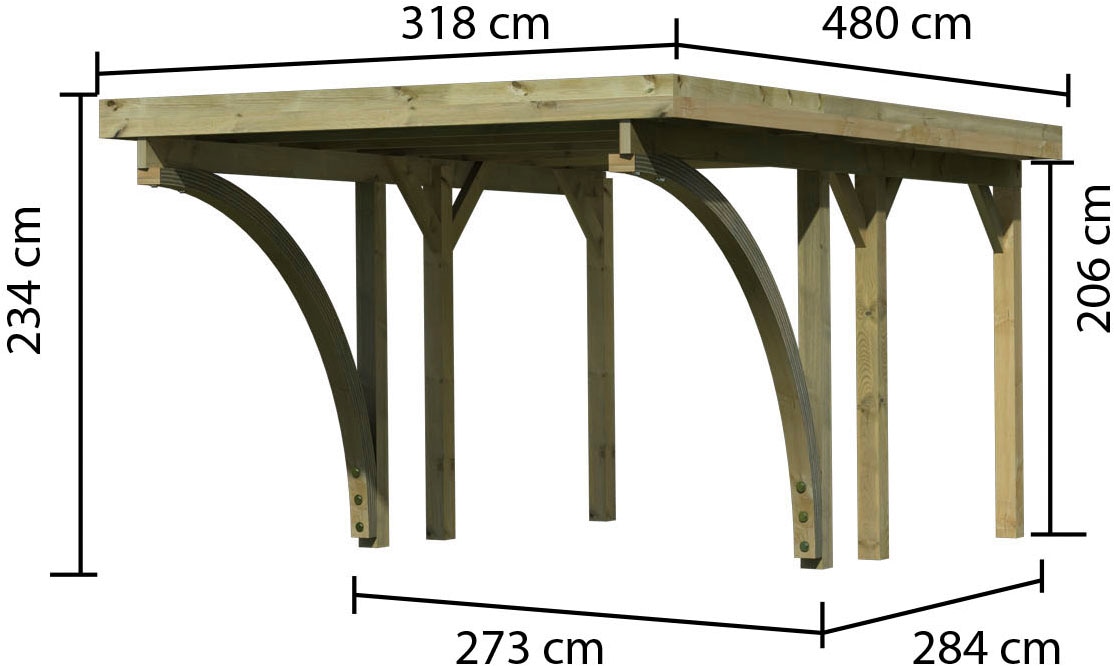 Karibu Einzelcarport »»Classic 1 SET« Stahl-Dach Variante C, mit zwei Einfahrtsbogen« Massivholz 250 cm KDI aus Masivholz