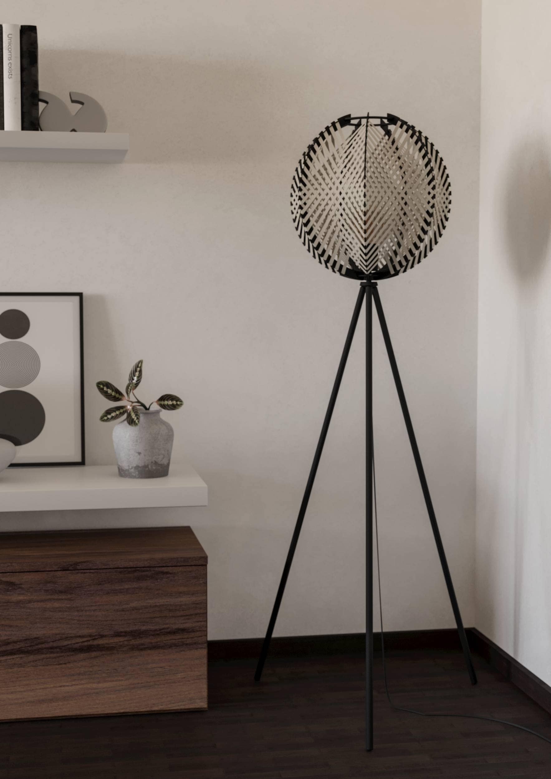 EGLO Stehlampe »Waverton Stehlampe, Standleuchte, Metall, Holz, Textil in Weiß, E27« E27 1 Stk. Stehleuchte - H143 x Ø40 cm - schwarz - 1X40W exkl.