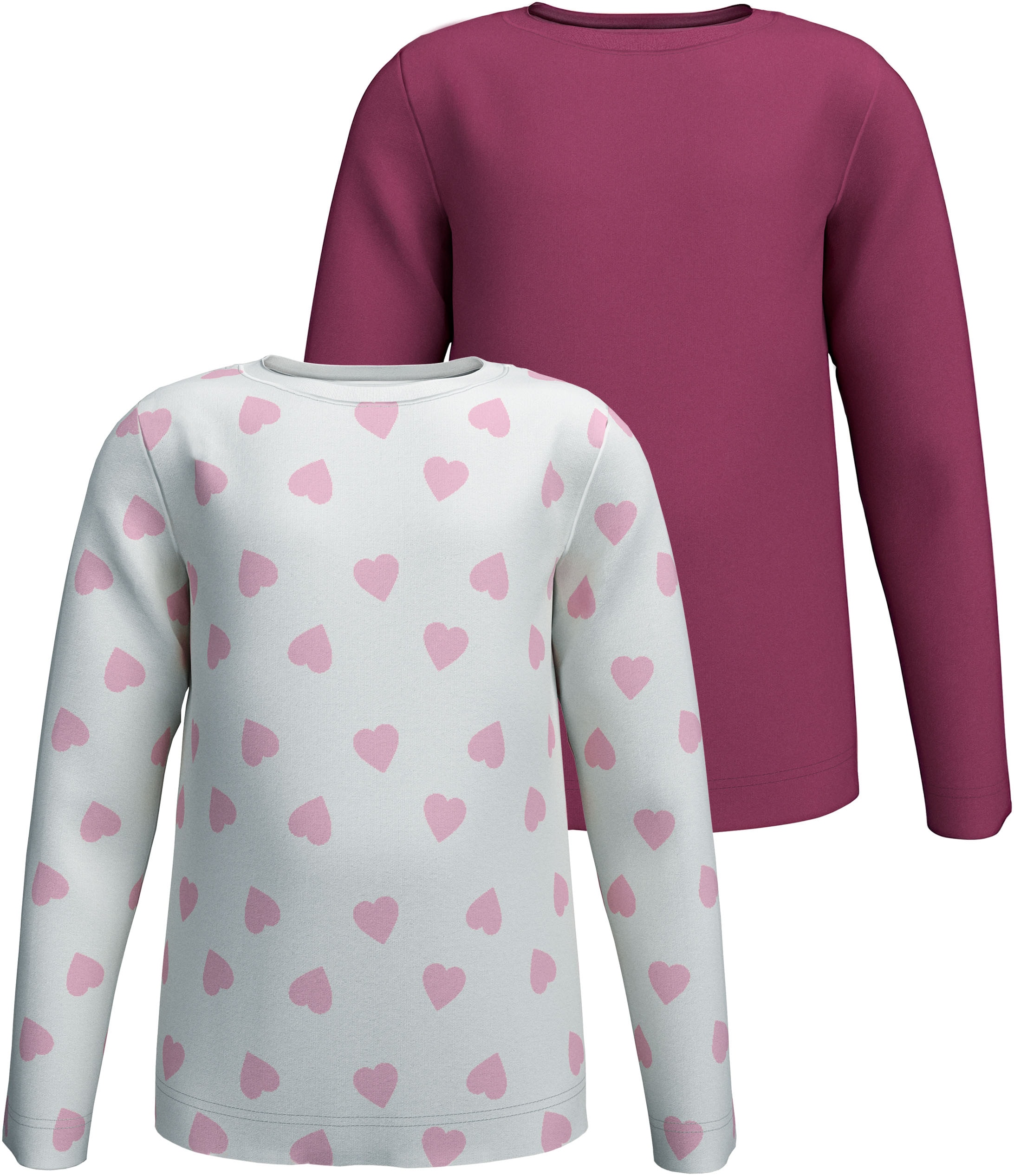 KIDSWORLD Langarmshirt »2er Pack 1x Herzen + 1x Unifarben Shirts« 2 Stk. 2er Pack Shirts mit Herzen