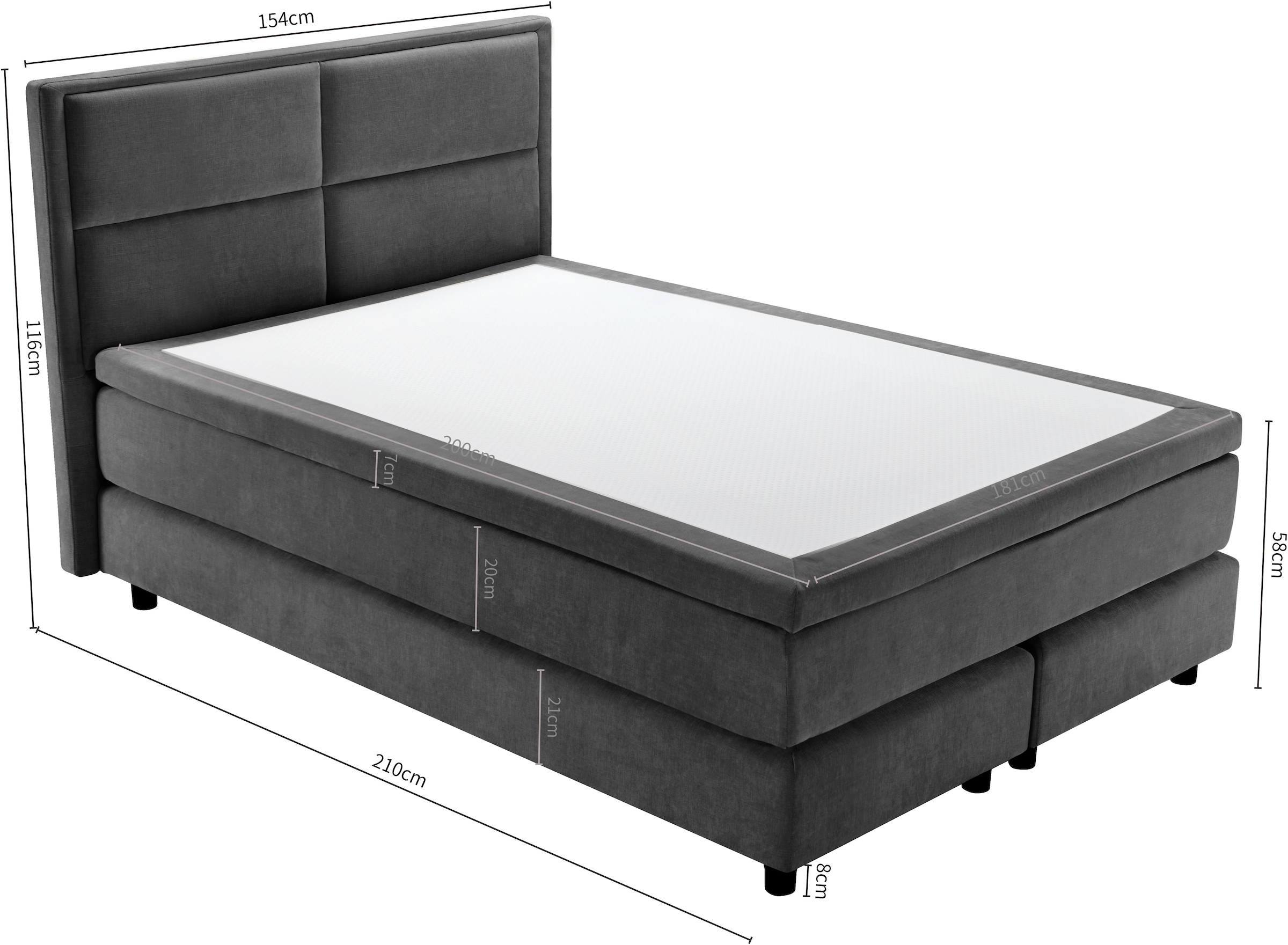 OTTO home Boxspringbett »VIVIANNE in den Breiten 140 & 180cm erhältlich, inkl. 7cm Luxus-Topper« erhältlich in den Farben anthrazit und beige